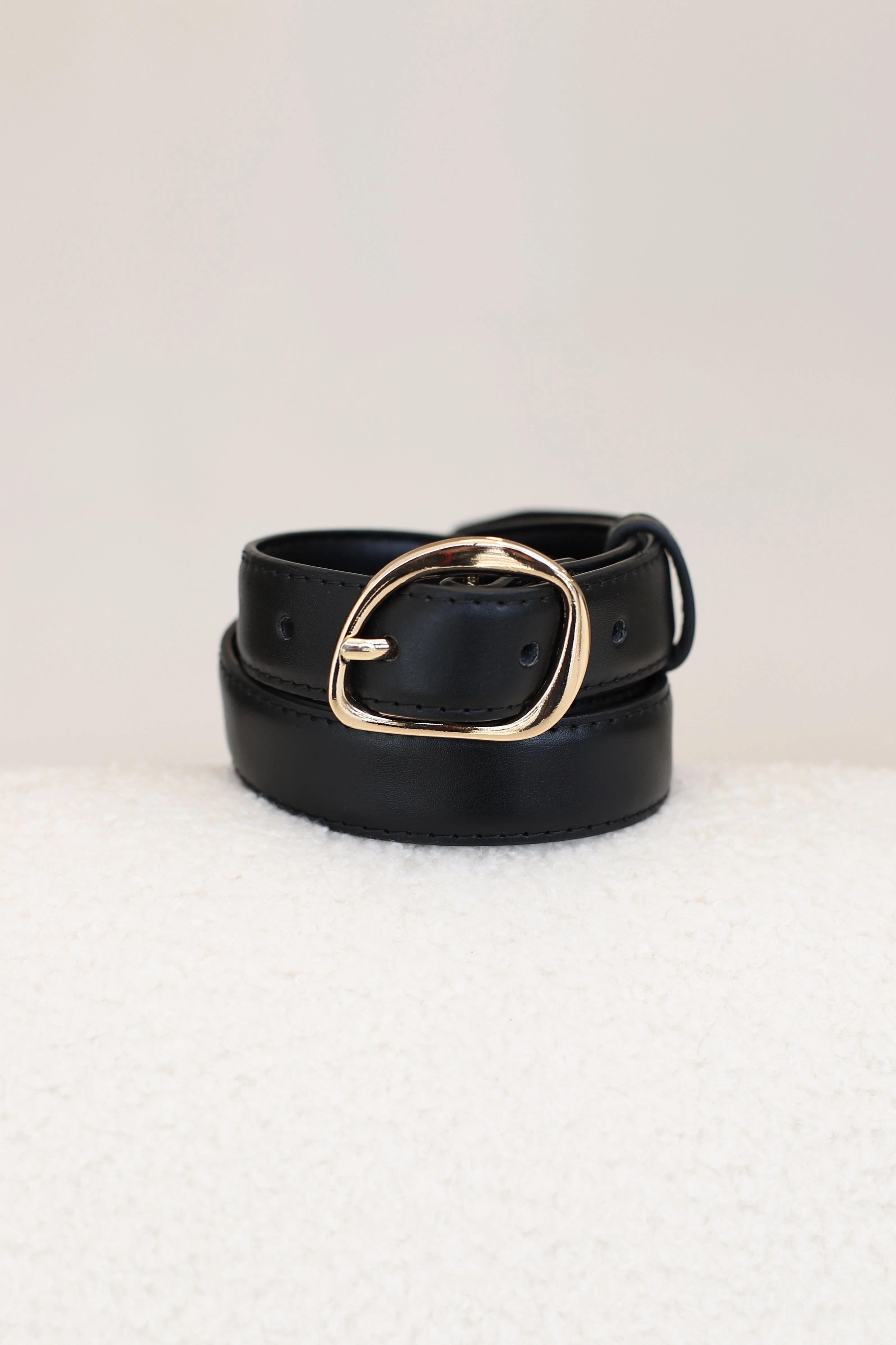 Quinn PU Leather Abstract Gold Buckle Thin Belt Set - Black/Brown - Image 3