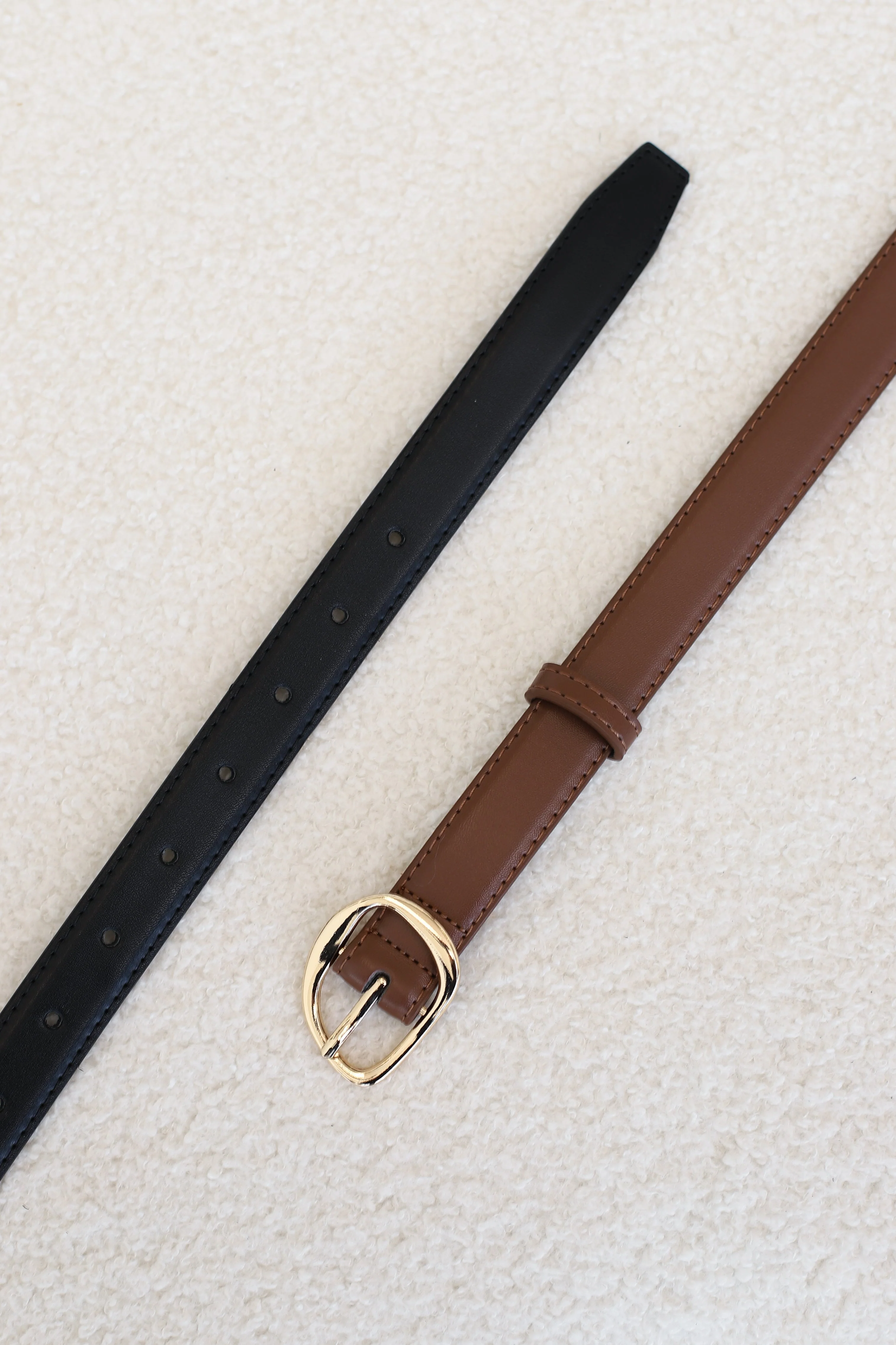 Quinn PU Leather Abstract Gold Buckle Thin Belt Set - Black/Brown - Image 4