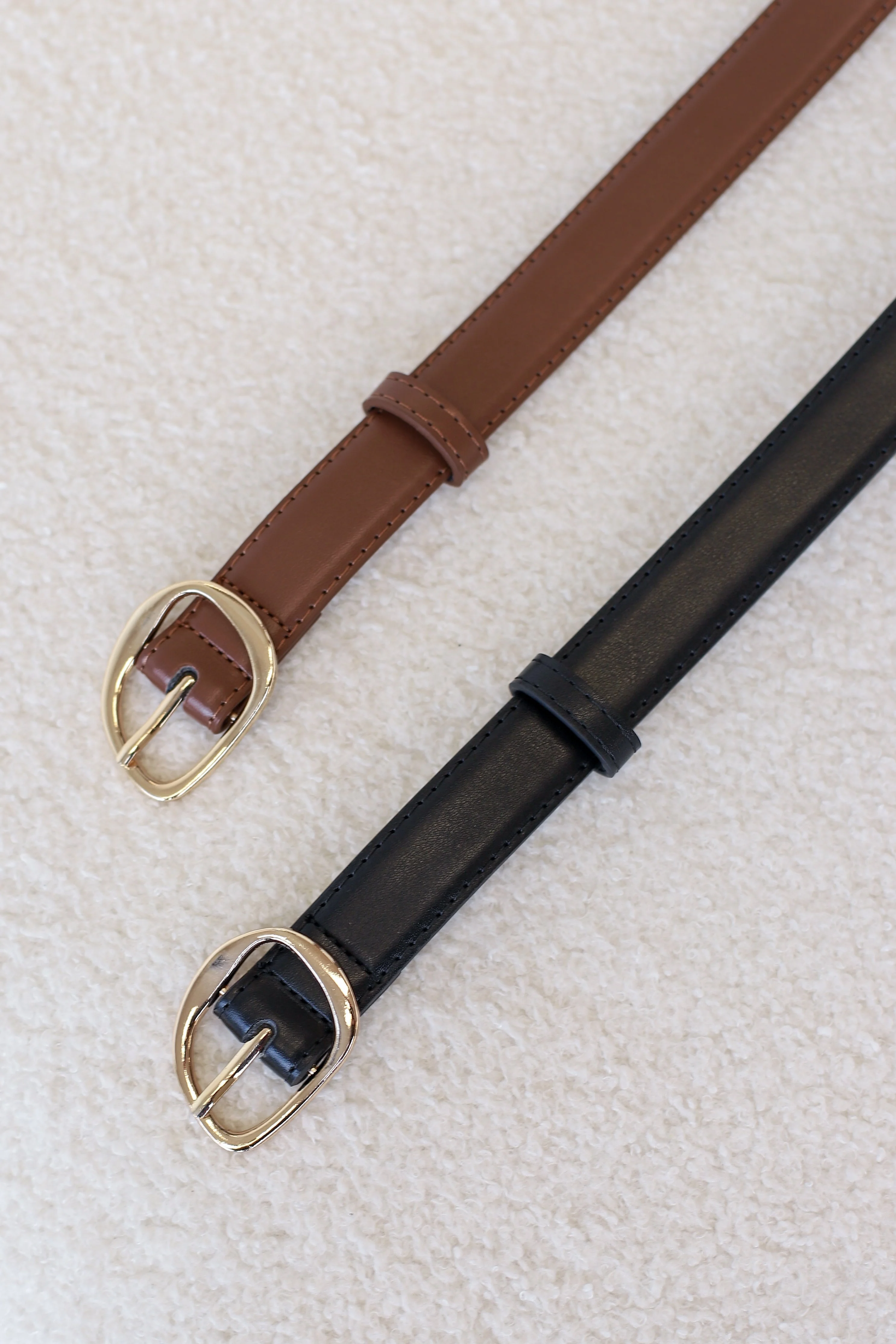 Quinn PU Leather Abstract Gold Buckle Thin Belt Set - Black/Brown - Image 6