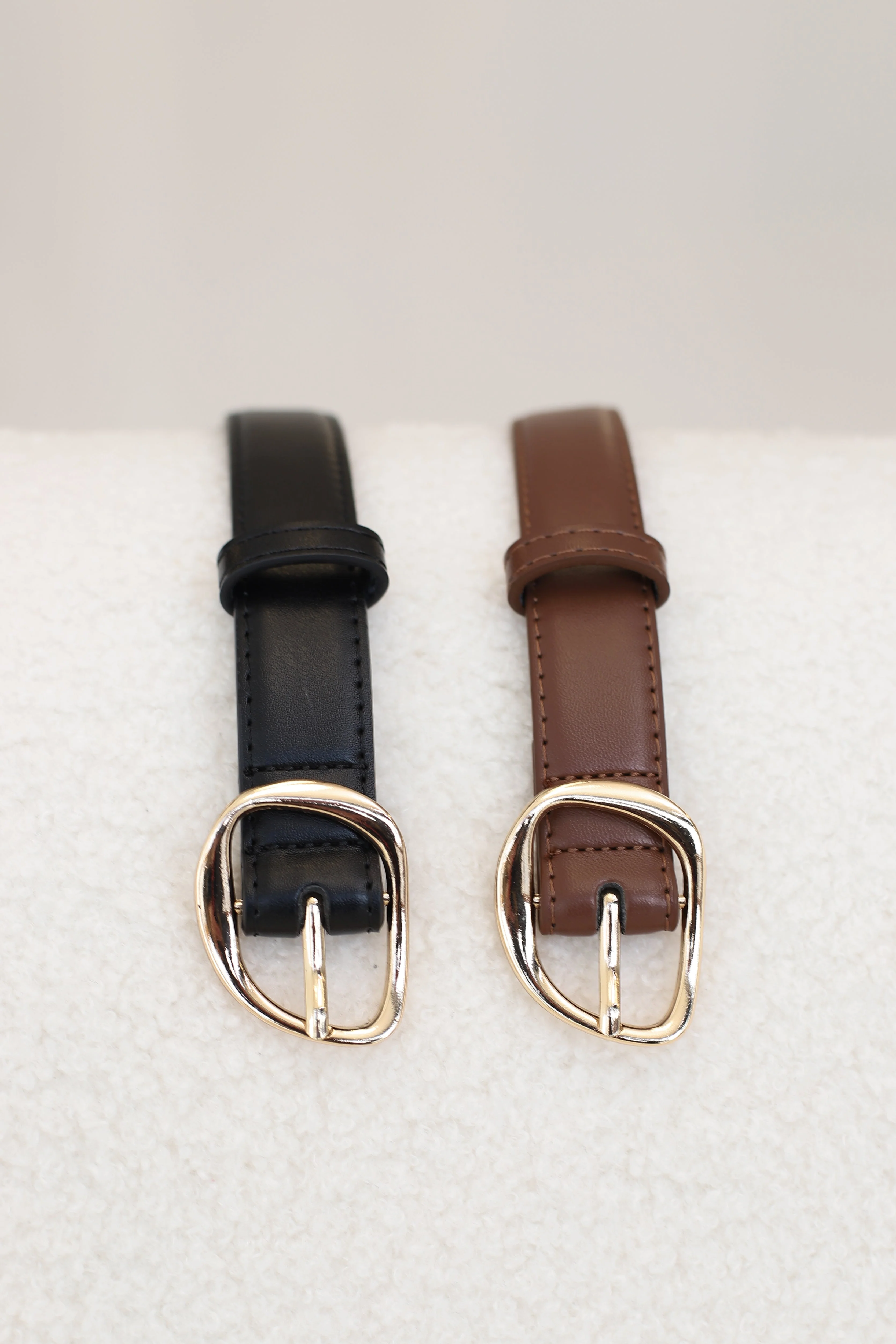 Quinn PU Leather Abstract Gold Buckle Thin Belt Set - Black/Brown - Image 8