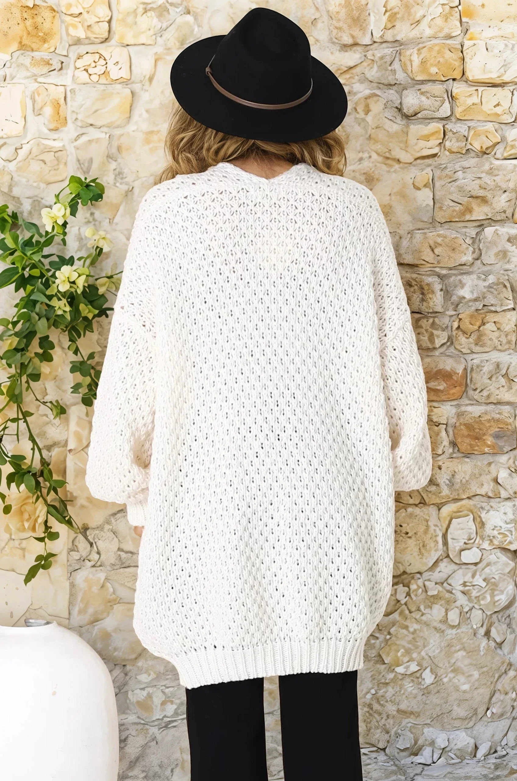Ricki Cardigan - Open Front Chunky Knit Cardigan in Cream - Image 10