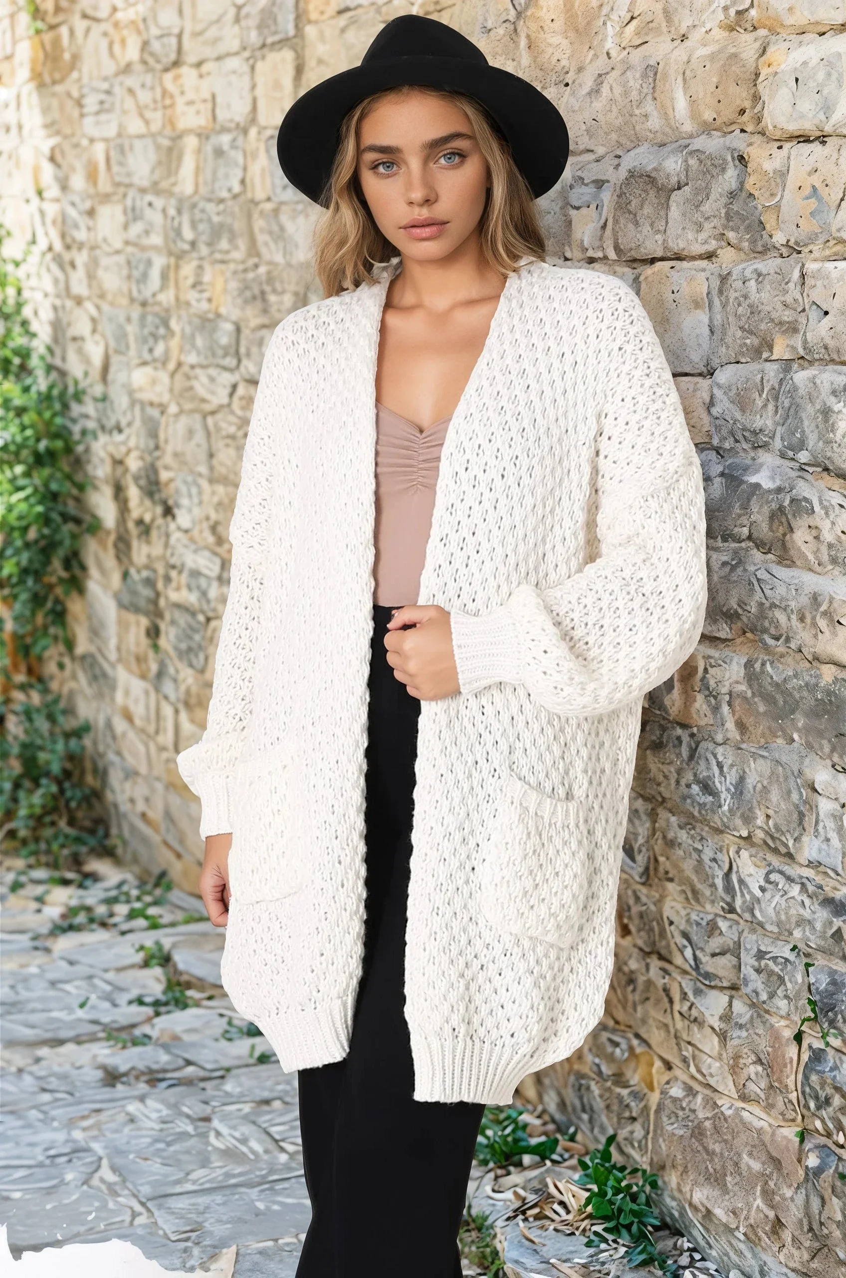 Ricki Cardigan - Open Front Chunky Knit Cardigan in Cream - Image 5