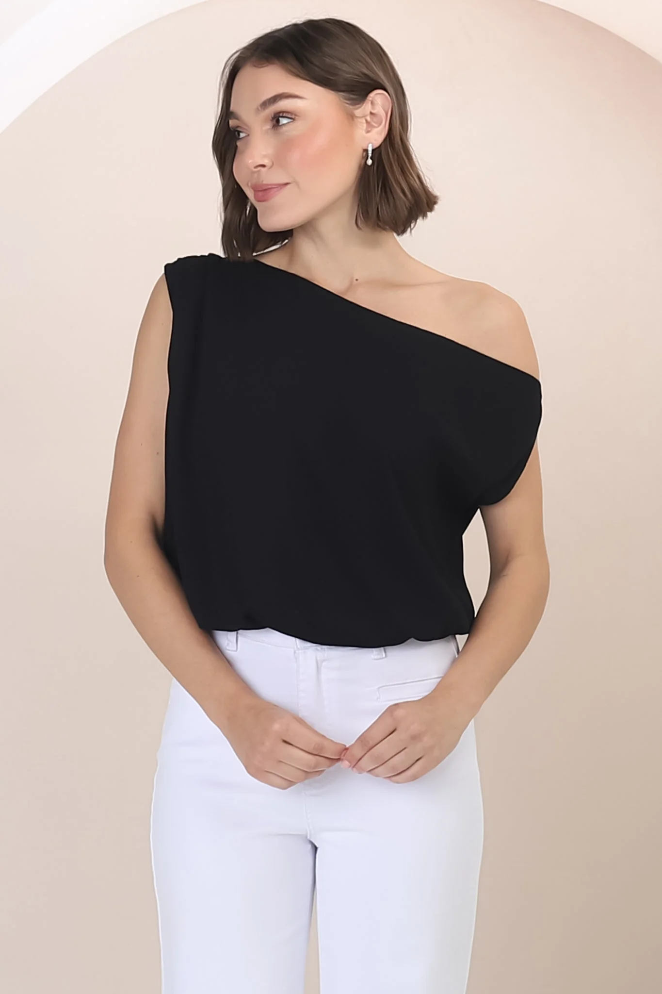 Rielle Top - One Shoulder Asymmetric Bodysuit in Black - Image 3