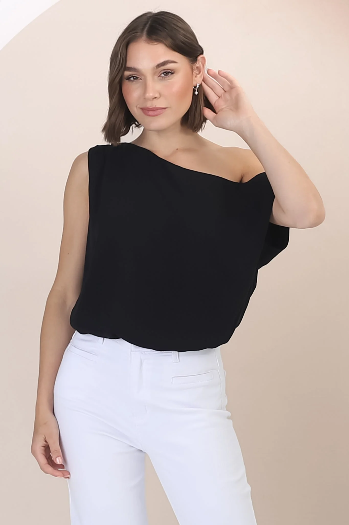 Rielle Top - One Shoulder Asymmetric Bodysuit in Black - Image 5