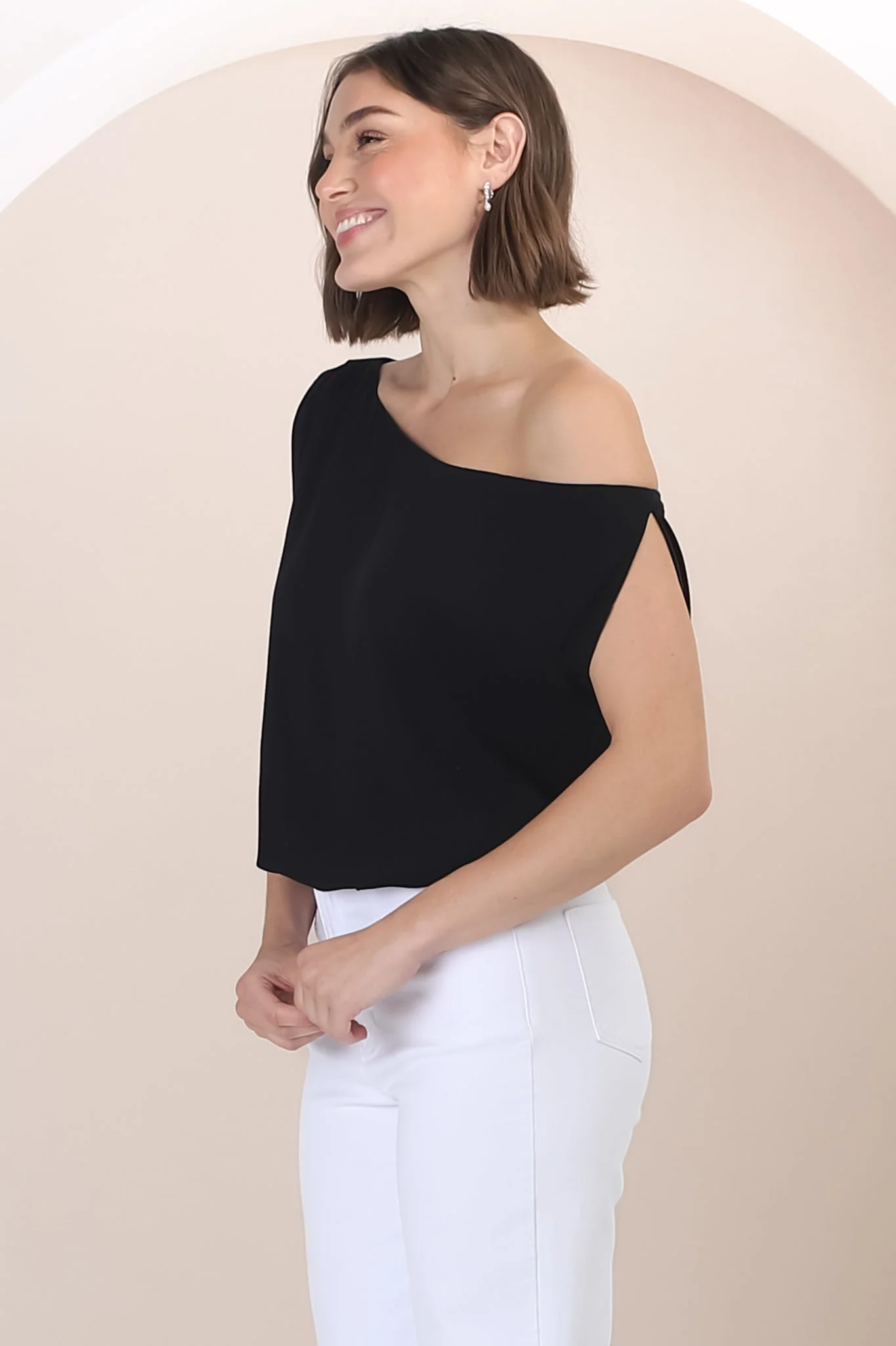 Rielle Top - One Shoulder Asymmetric Bodysuit in Black - Image 7