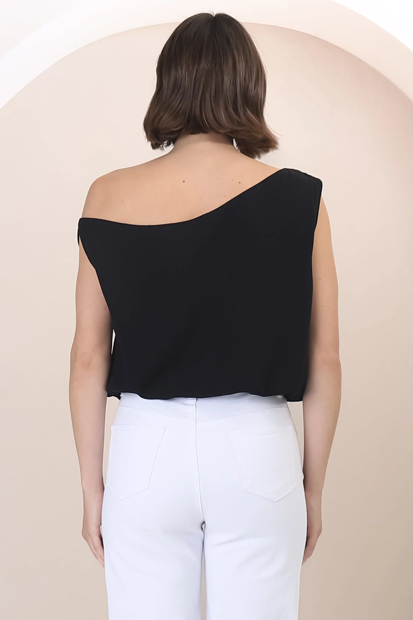 Rielle Top - One Shoulder Asymmetric Bodysuit in Black - Image 8