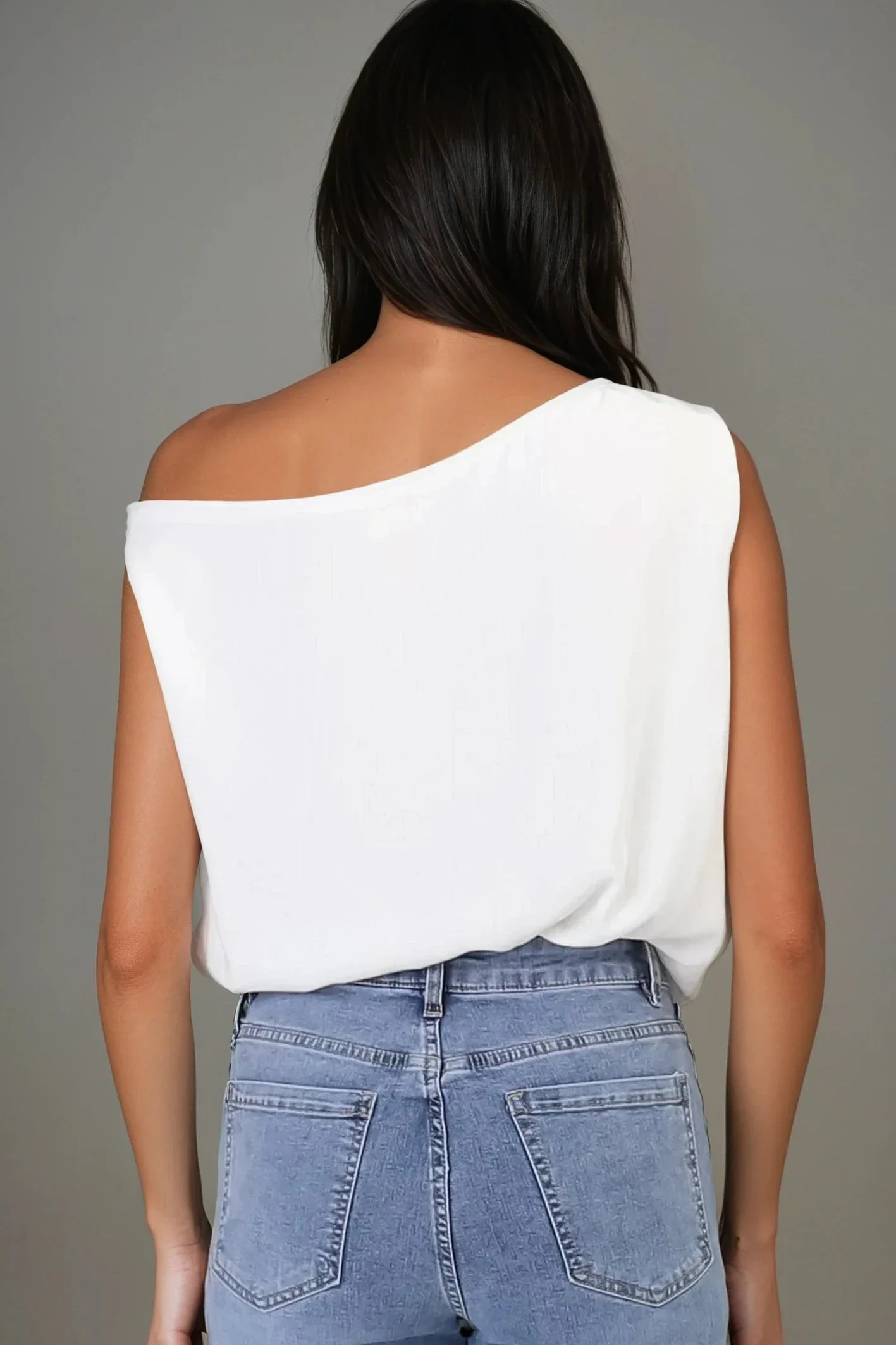 Rielle Top - One Shoulder Asymmetric Bodysuit in White - Image 6