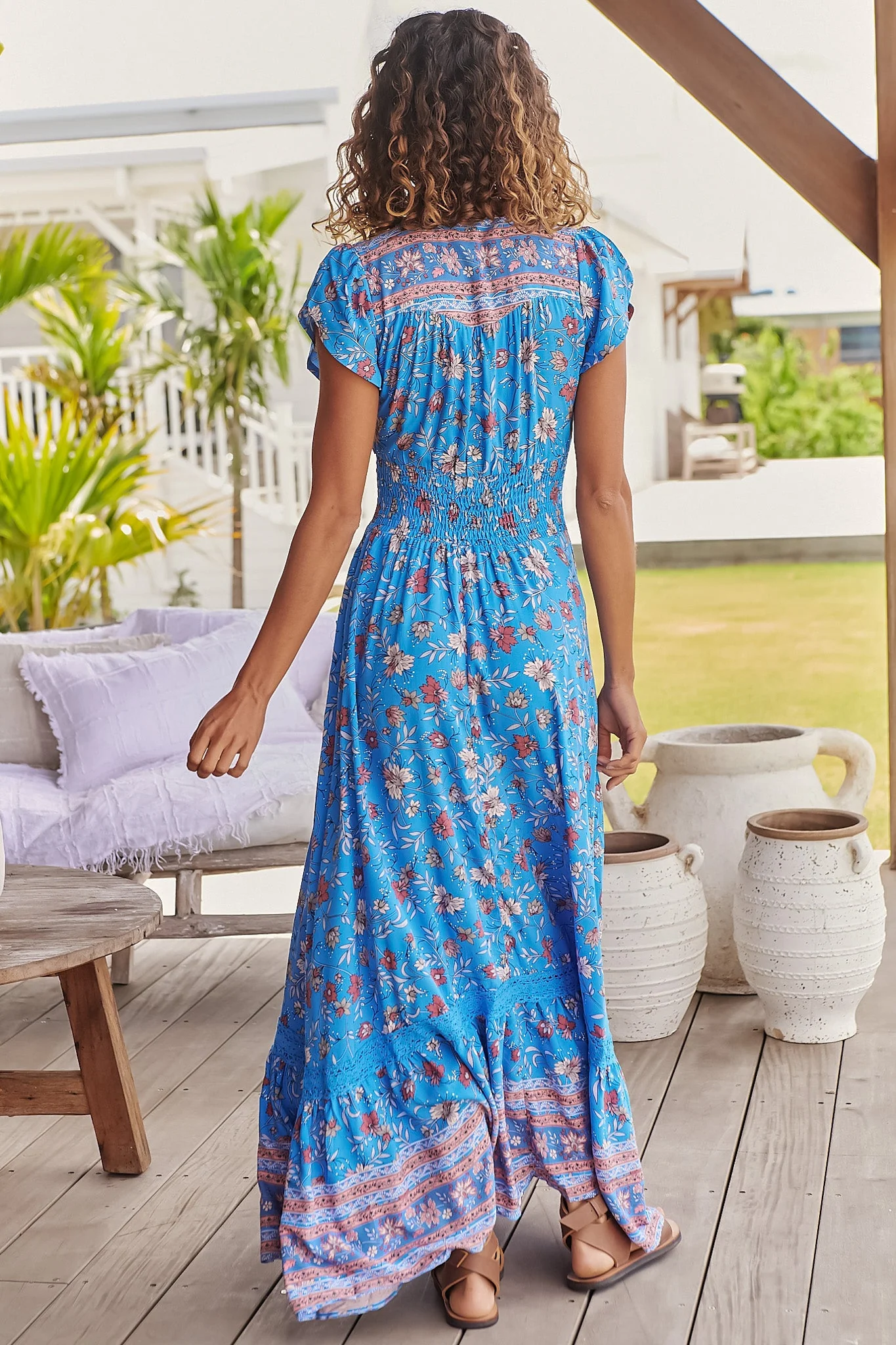JAASE - Romi Maxi Dress: Button Down Cap Sleeve Dress with Waist Tie in Josianne Print - Image 9