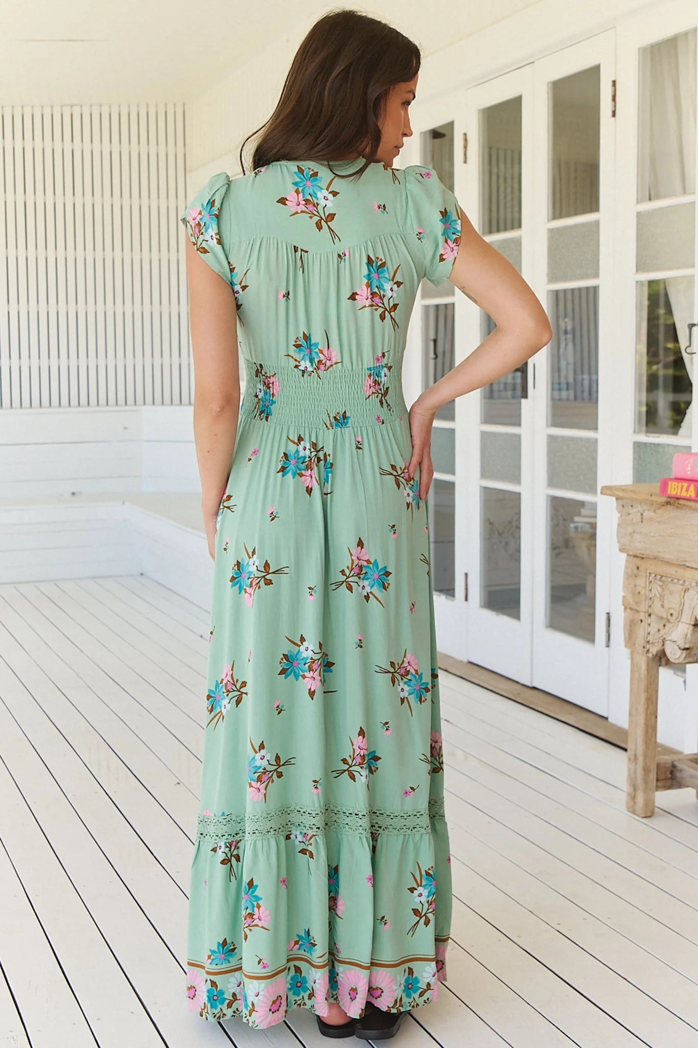 JAASE - Romi Maxi Dress: Button Down Cap Sleeve Dress with Waist Tie in Maribel Print - Image 9