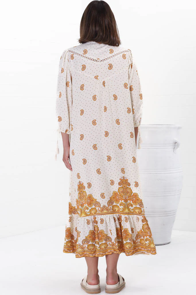 JAASE - Rosalie Maxi Dress: Mandarin Collar Button Down Dress in Sundown Print - Image 5