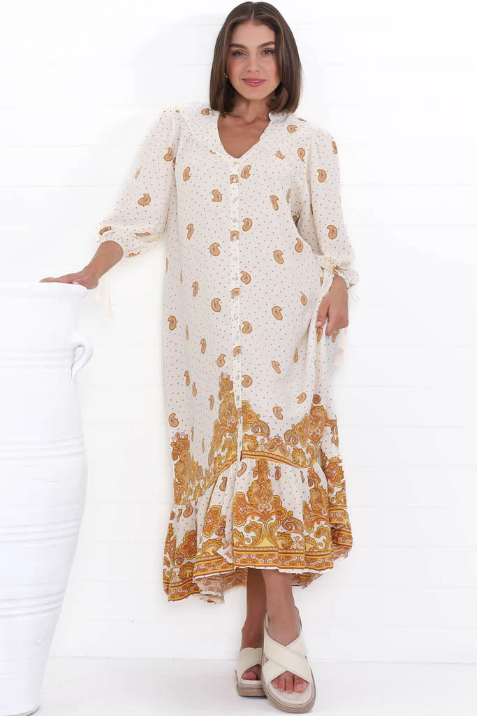JAASE - Rosalie Maxi Dress: Mandarin Collar Button Down Dress in Sundown Print - Image 6
