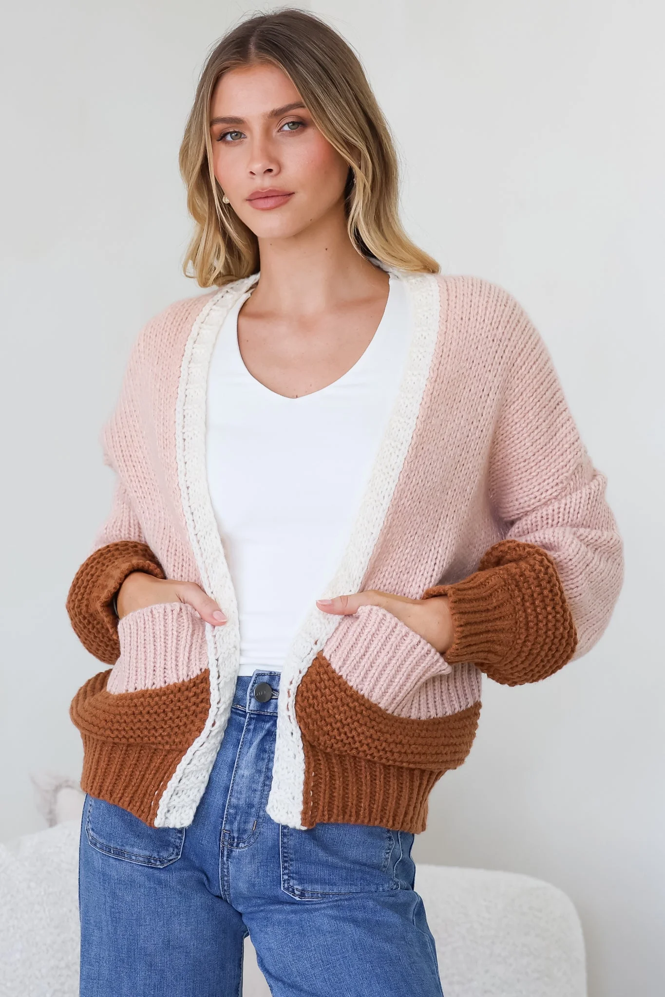 Rosie Cardigan - Cropped Colour Block Cardigan in Coco Blush - Image 6