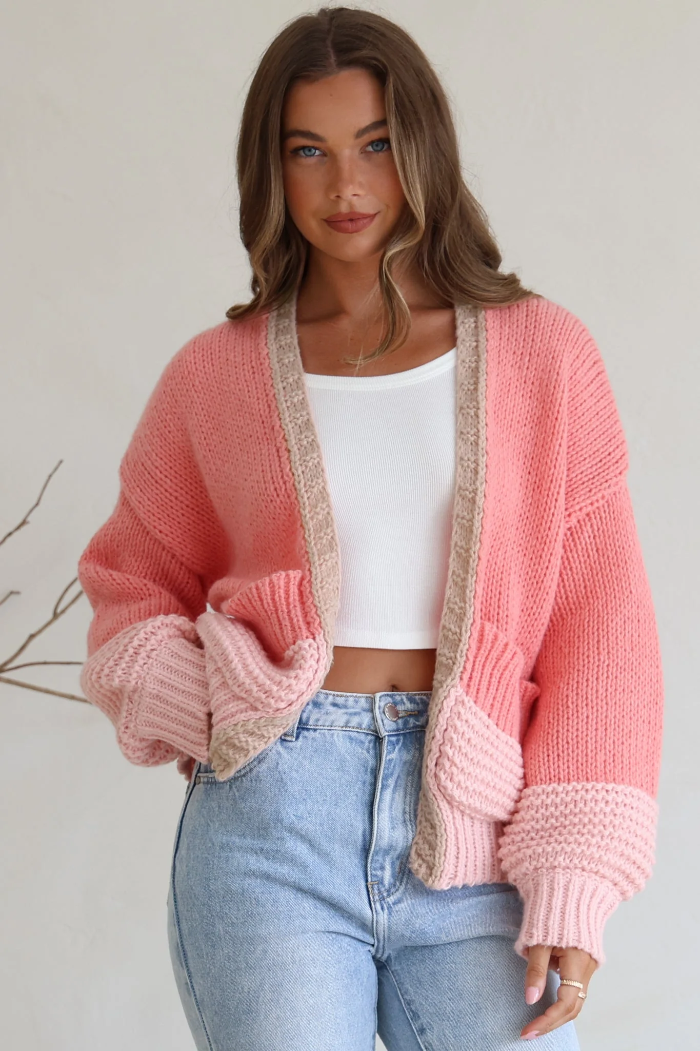 Rosie Cardigan - Cropped Colour Block Cardigan in Pink
