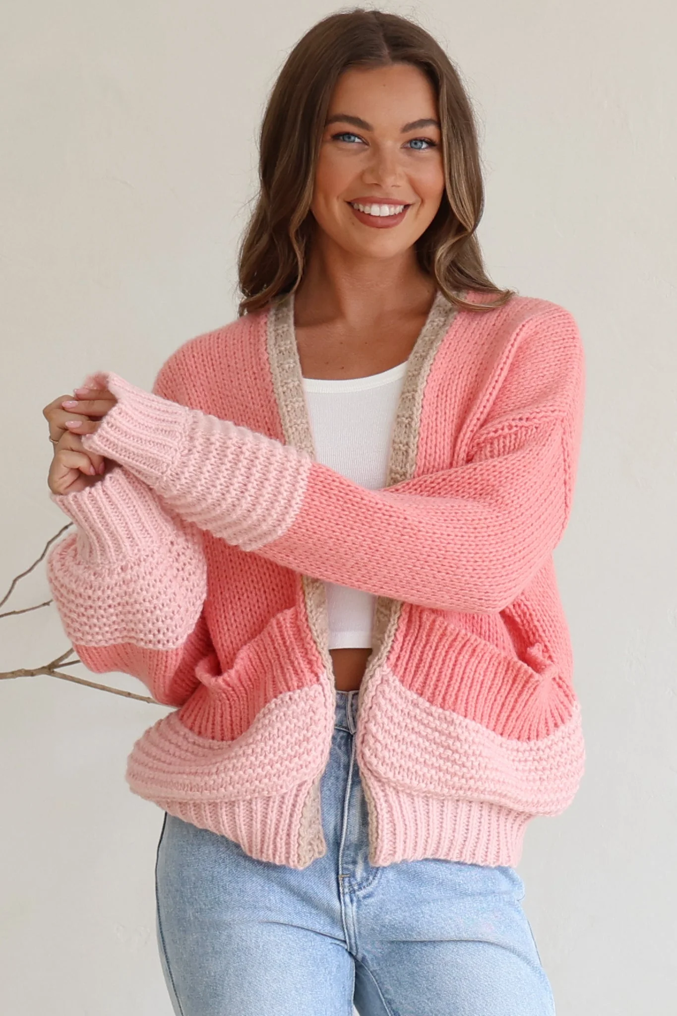 Rosie Cardigan - Cropped Colour Block Cardigan in Pink - Image 5