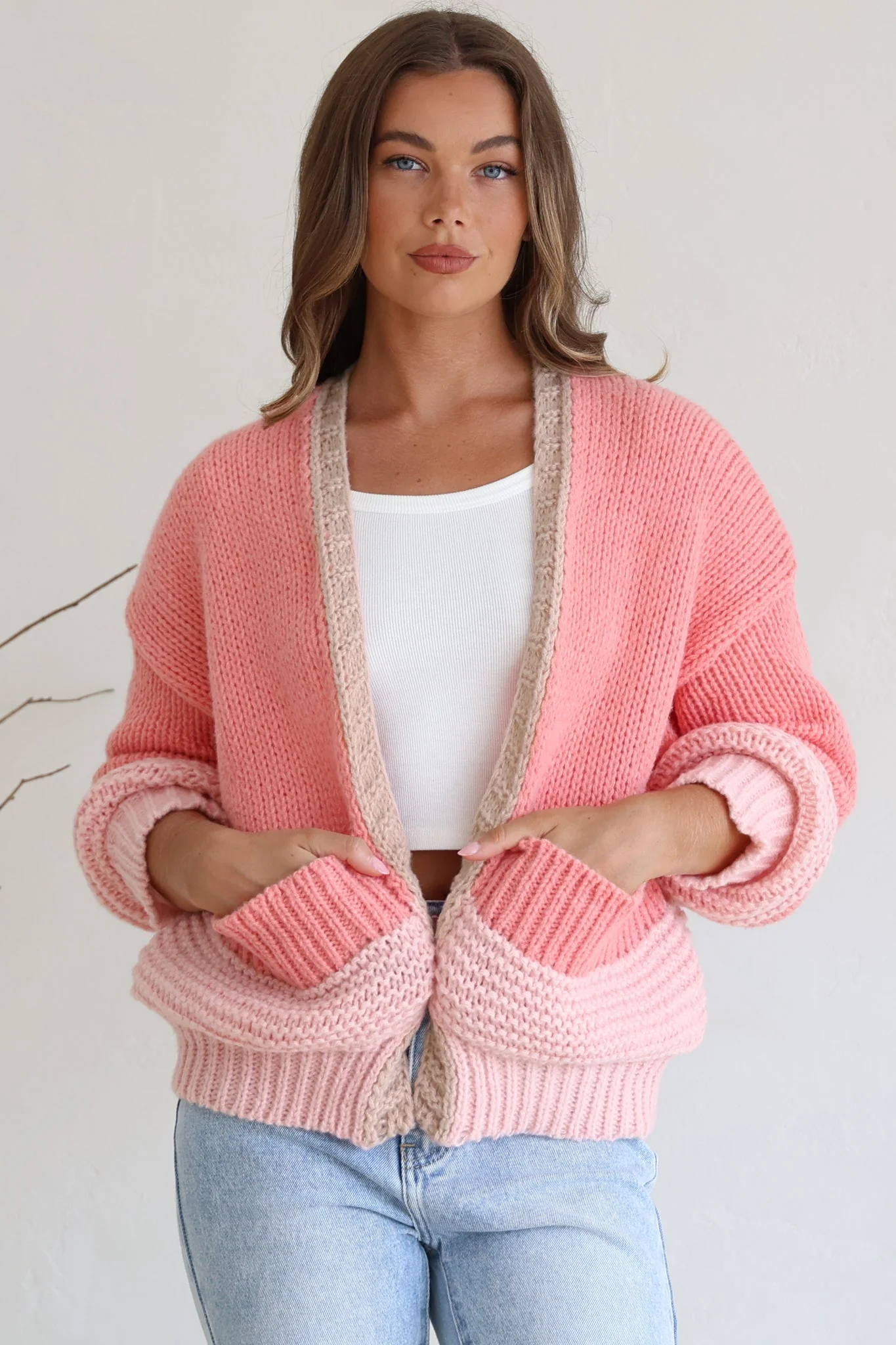 Rosie Cardigan - Cropped Colour Block Cardigan in Pink - Image 6