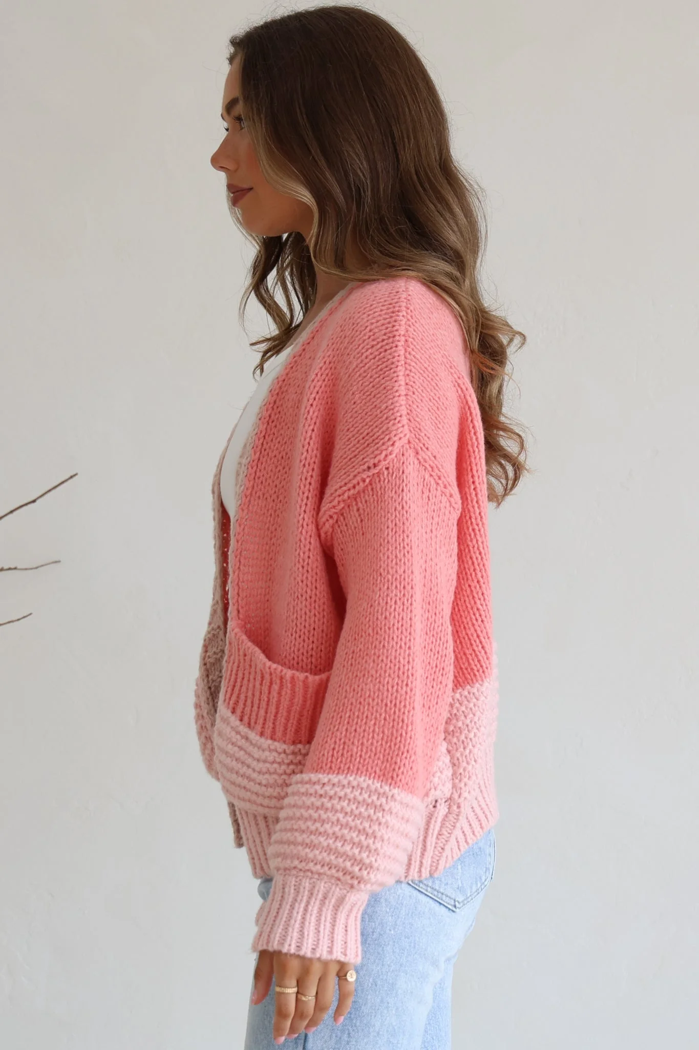 Rosie Cardigan - Cropped Colour Block Cardigan in Pink - Image 7