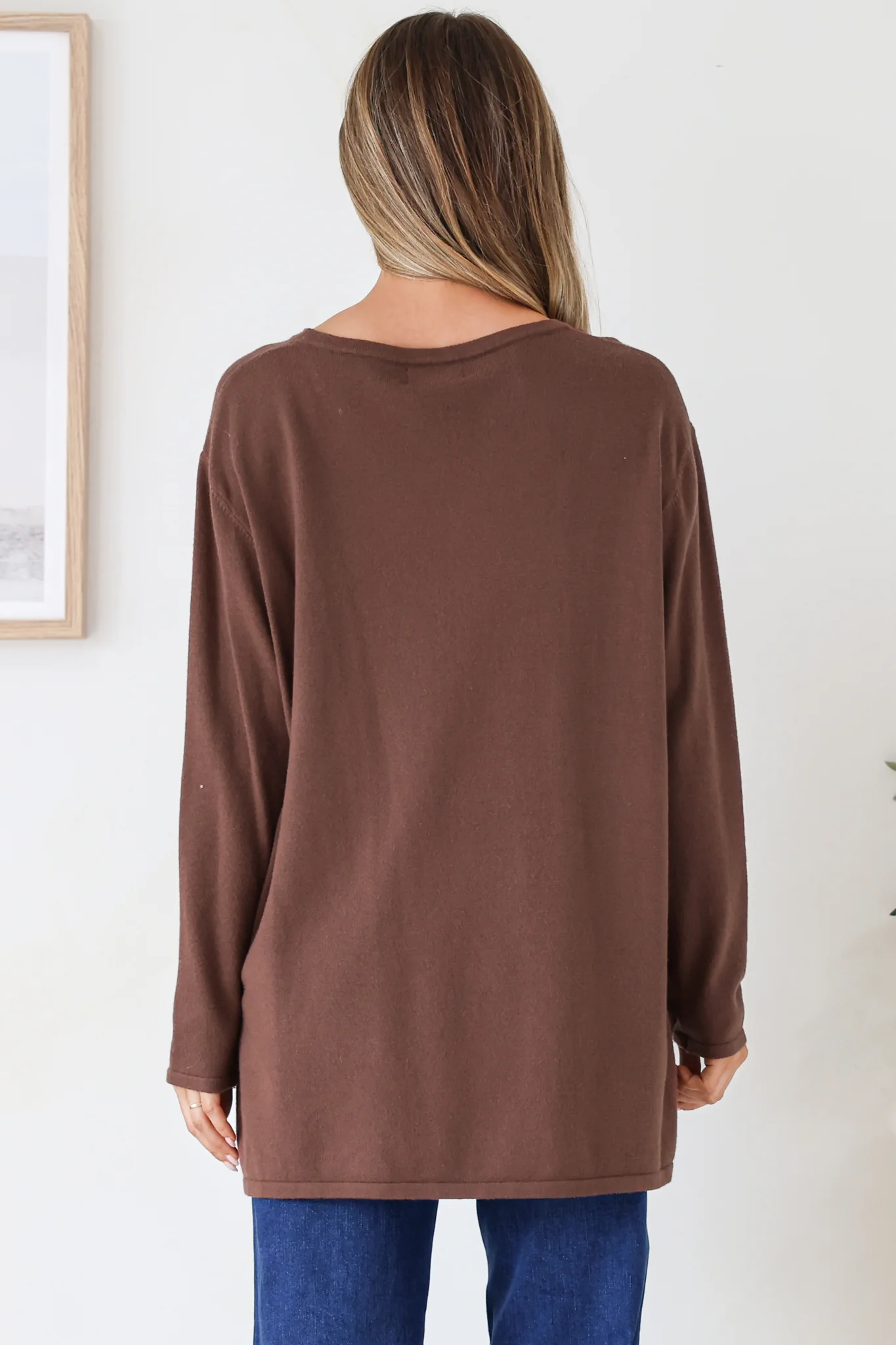 Rylee Jumper - Crew Neck Long Sleeve Pullover with Side Splits in Chocolate - Image 7