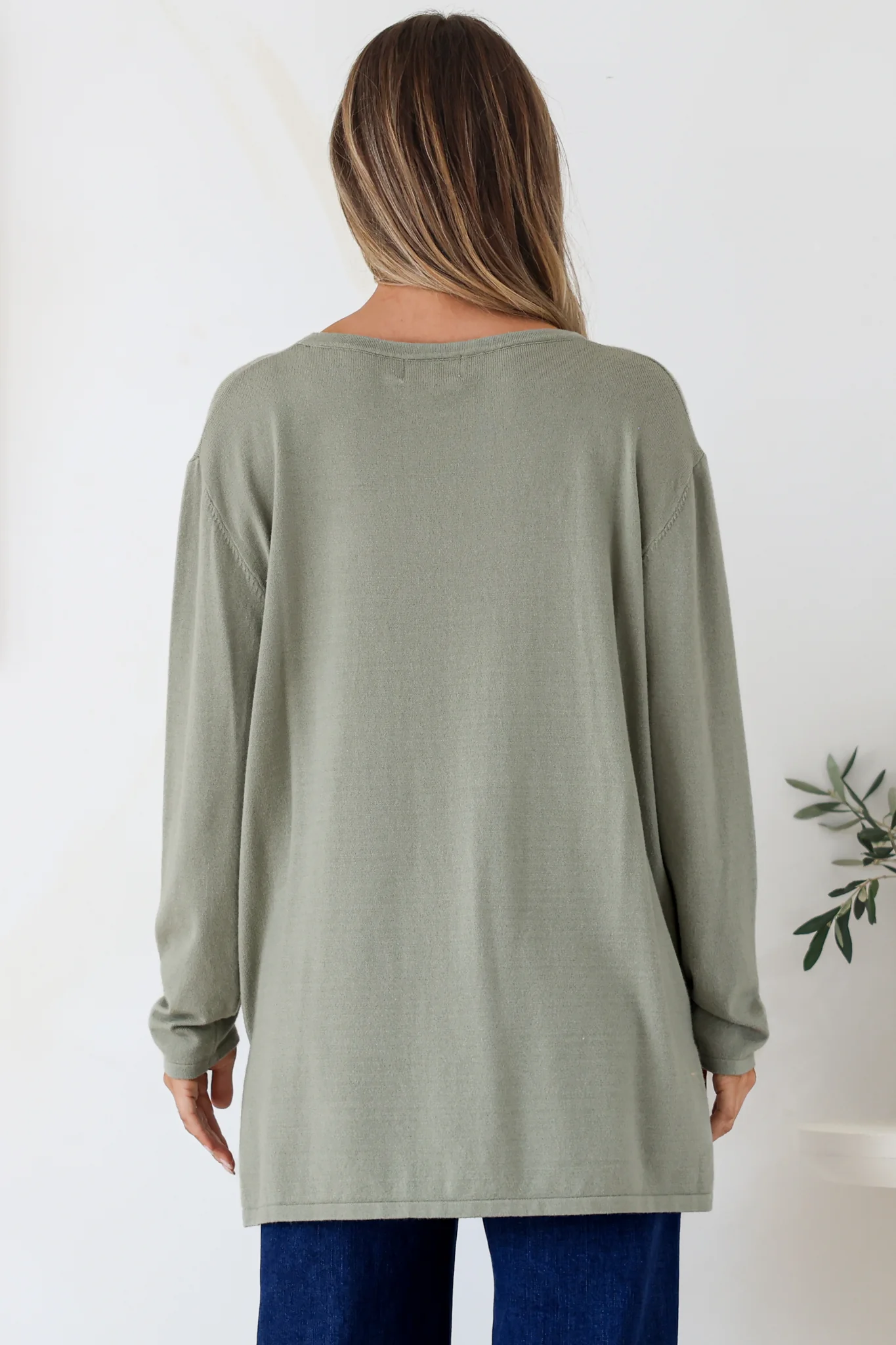 Rylee Jumper - Crew Neck Long Sleeve Pullover with Side Splits in Olive - Image 7
