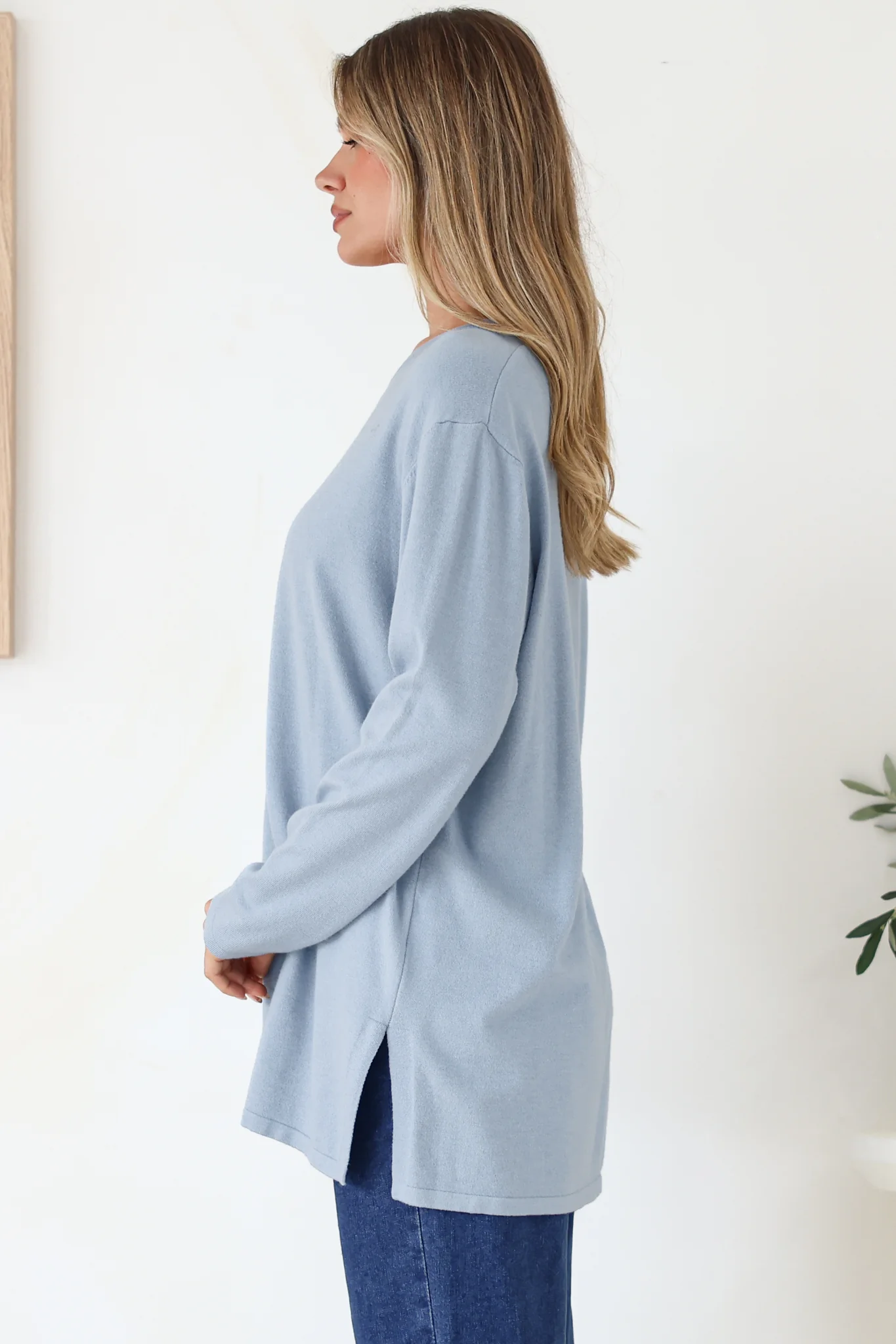 Rylee Jumper - Crew Neck Long Sleeve Pullover with Side Splits in Powder Blue - Image 7