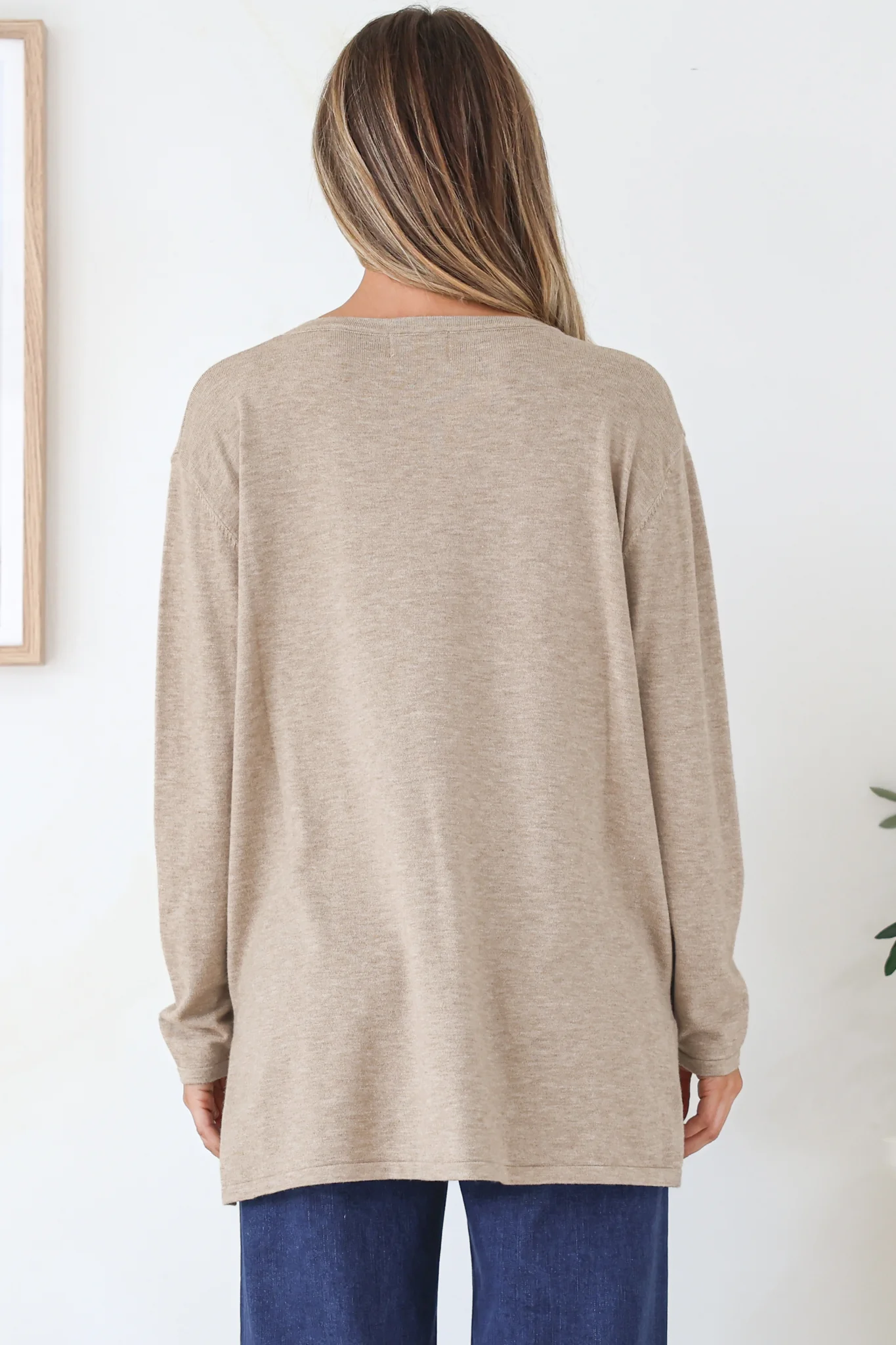 Rylee Jumper - Crew Neck Long Sleeve Pullover with Side Splits in Taupe - Image 8