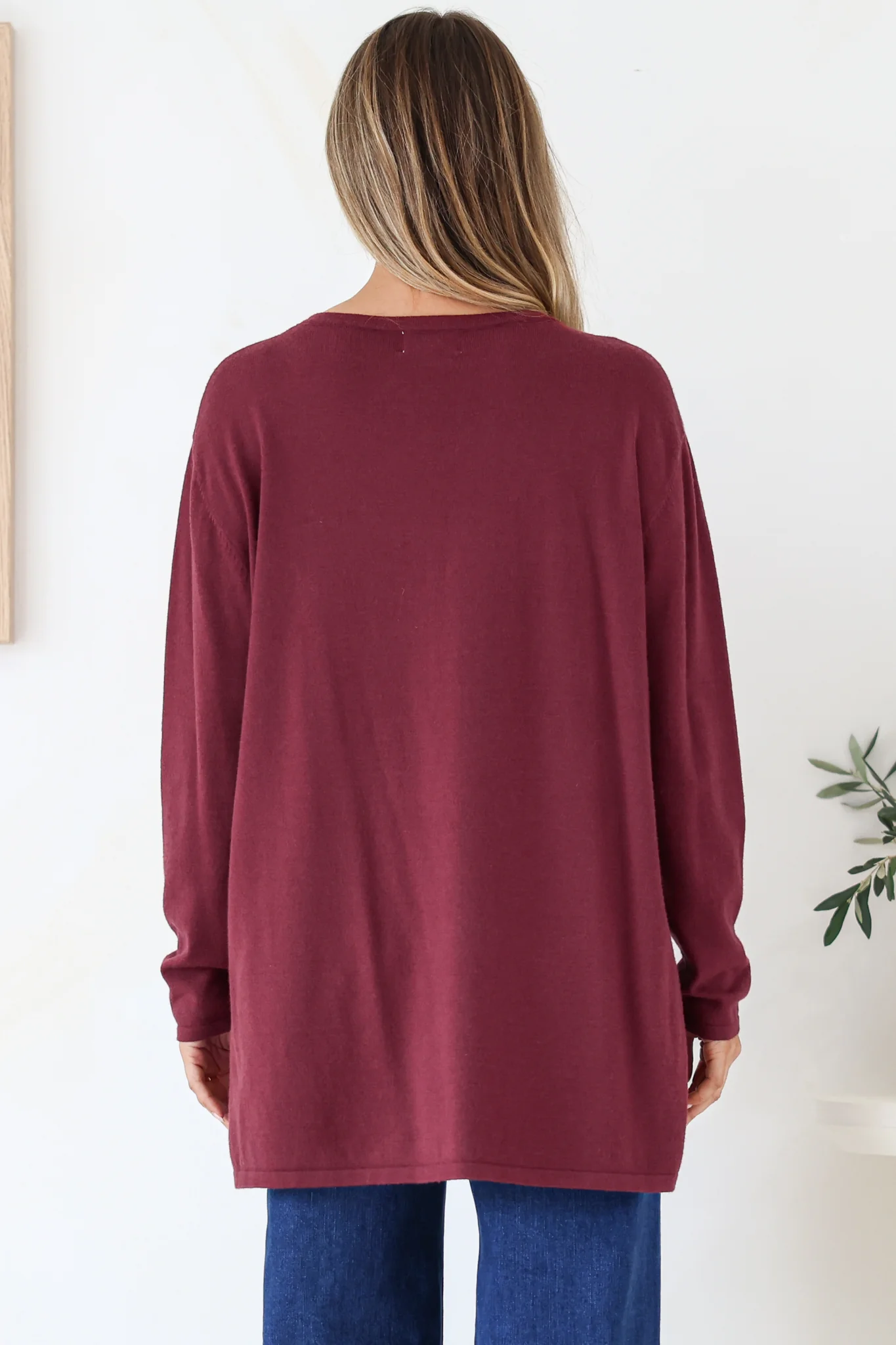 Rylee Jumper - Crew Neck Long Sleeve Pullover with Side Splits in Wine - Image 7