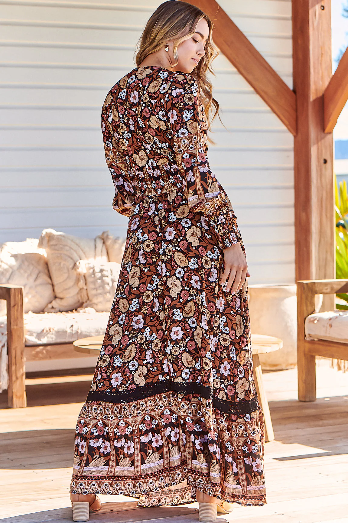 JAASE - Sabrina Maxi Dress: A Line Button Through Dress with Long Sleeves in Hennie Print - Image 6