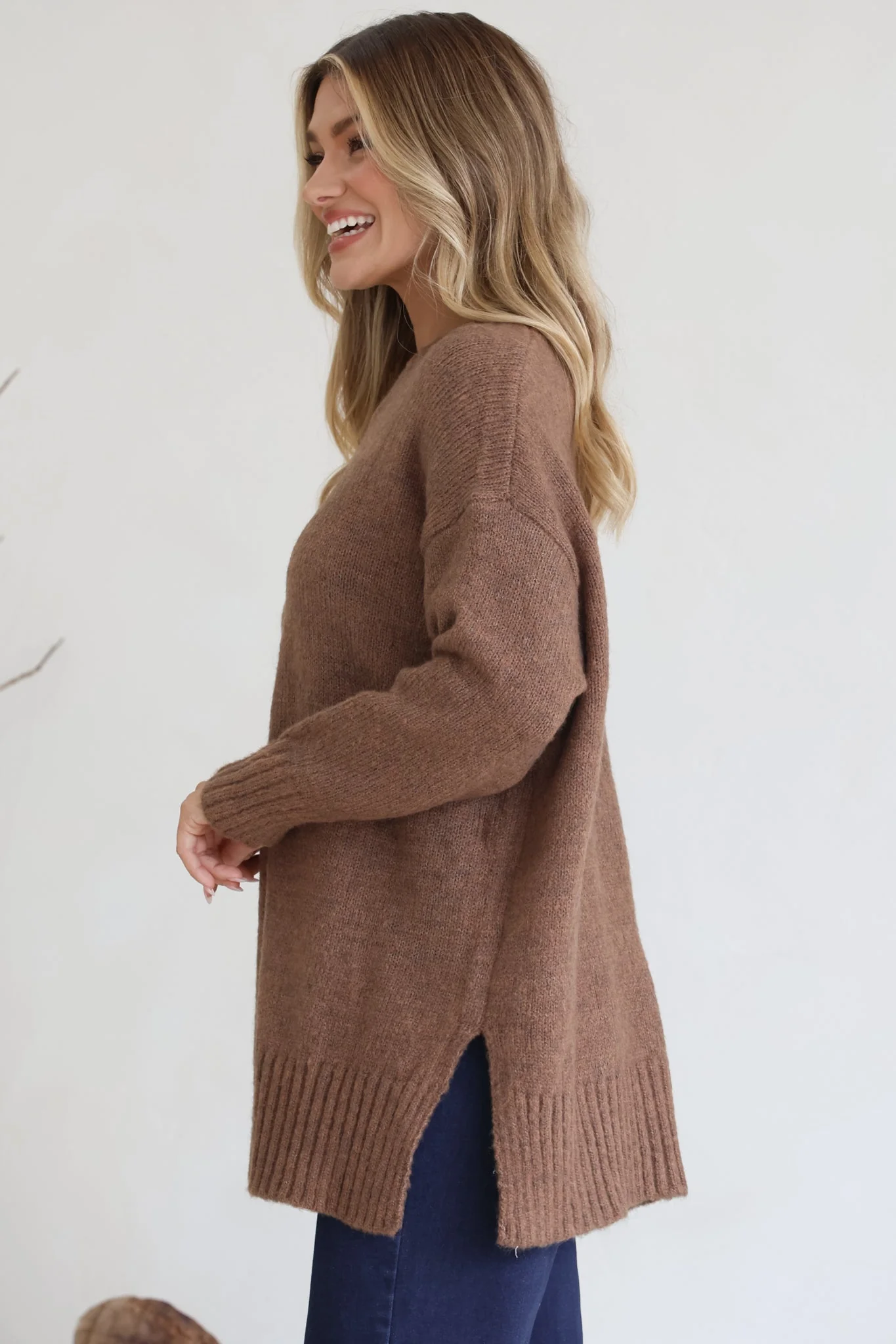 Sammy Jumper - Crew Neck Ribbed Shark Bite Hemline Jumper in Brown - Image 8