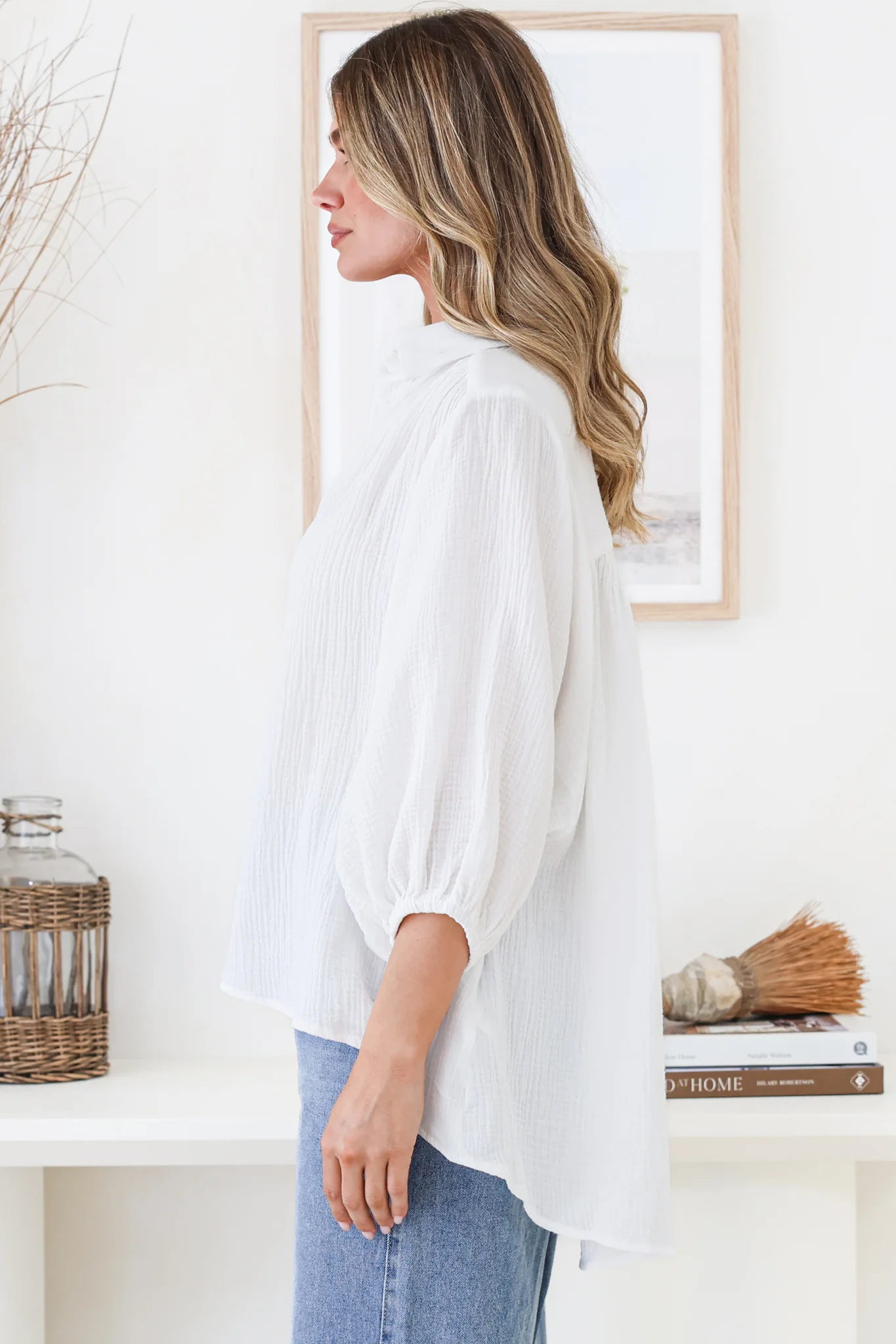 Samsara Shirt - Collared Oversized Button Down with Balloon Sleeves in White - Image 9
