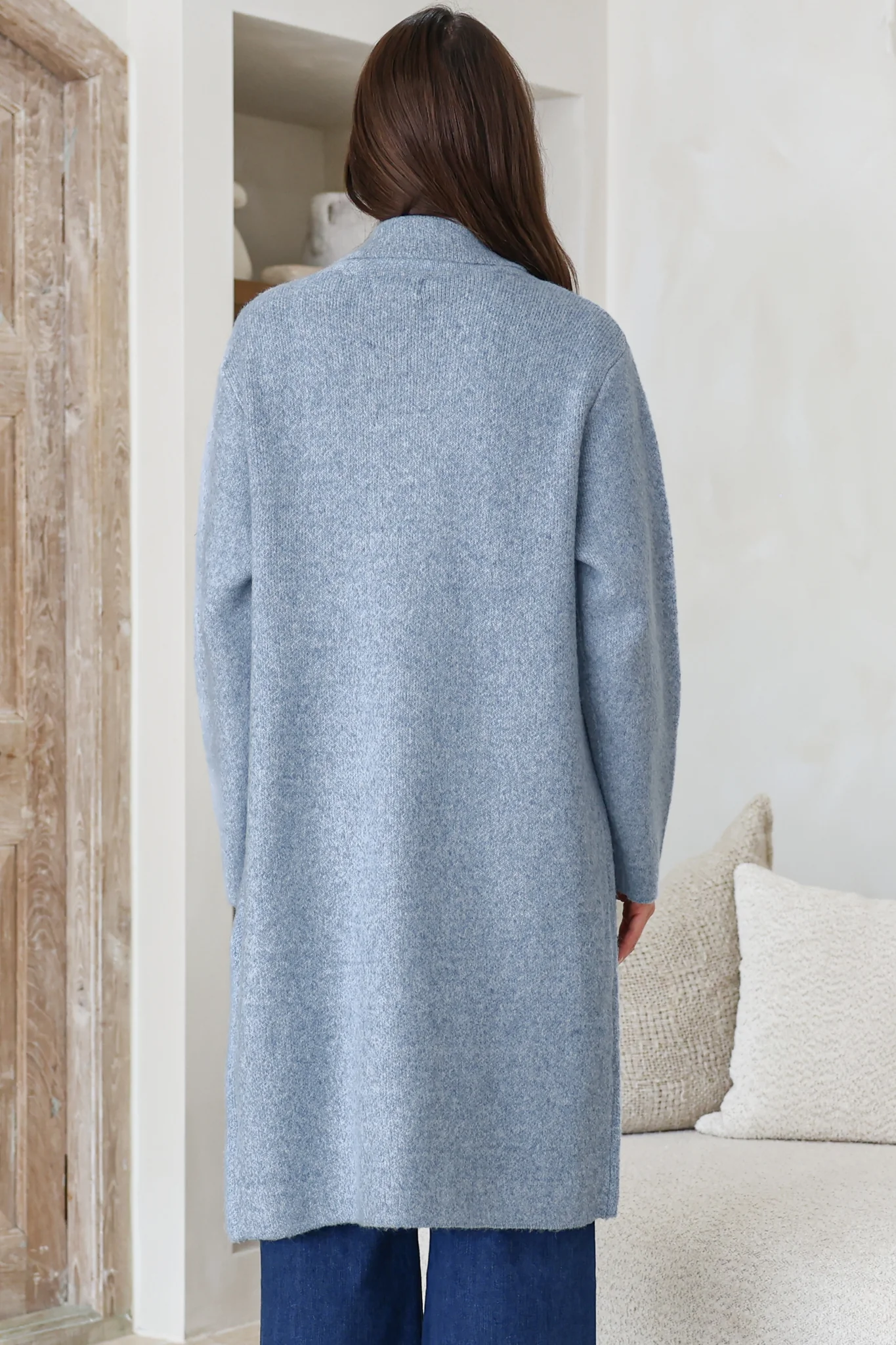 Samson Cardigan - Folded Lapel Collar Coatigan with Pockets in Blue - Image 6