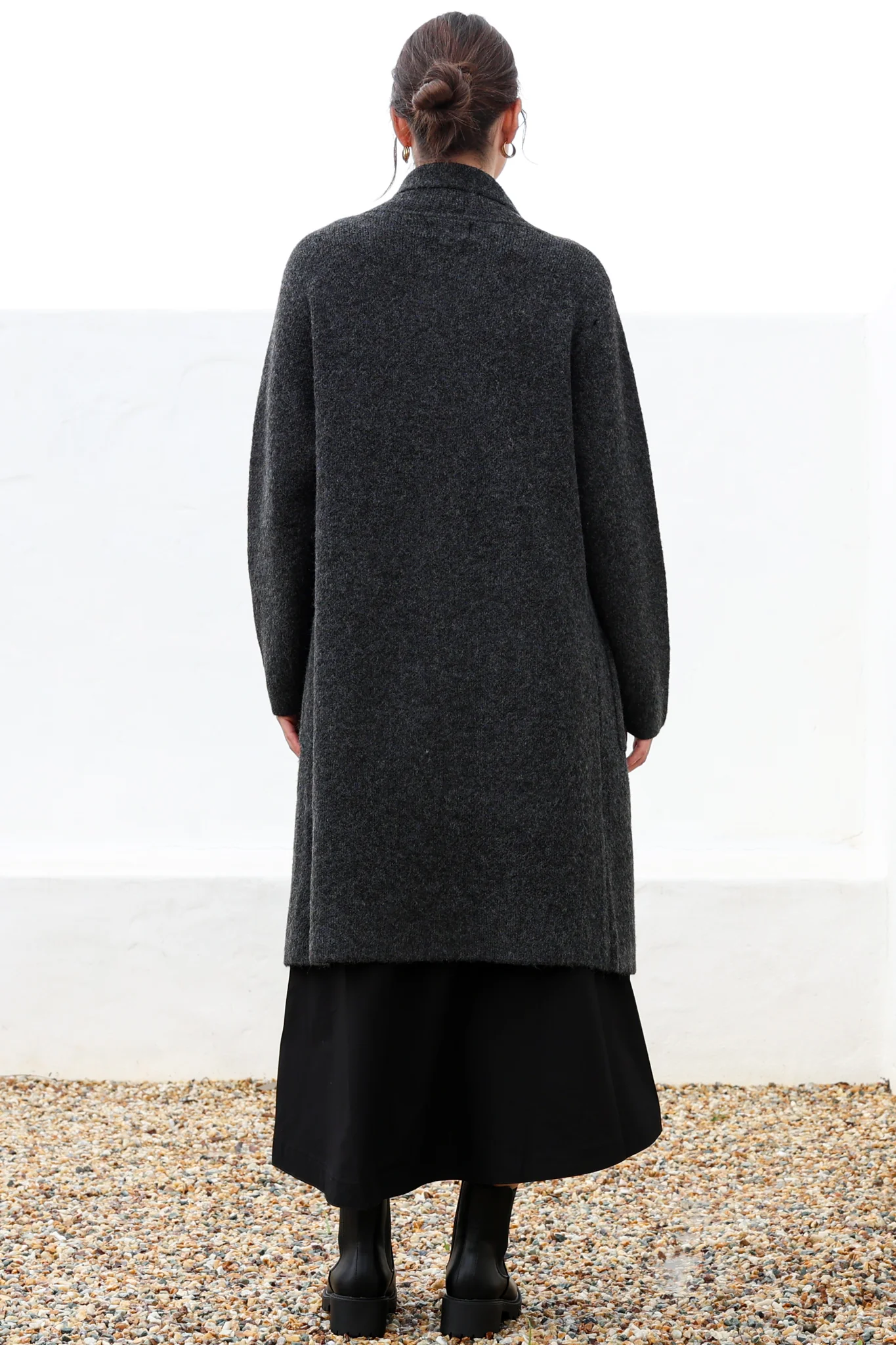 Samson Cardigan - Folded Lapel Collar Coatigan with Pockets in Charcoal - Image 7