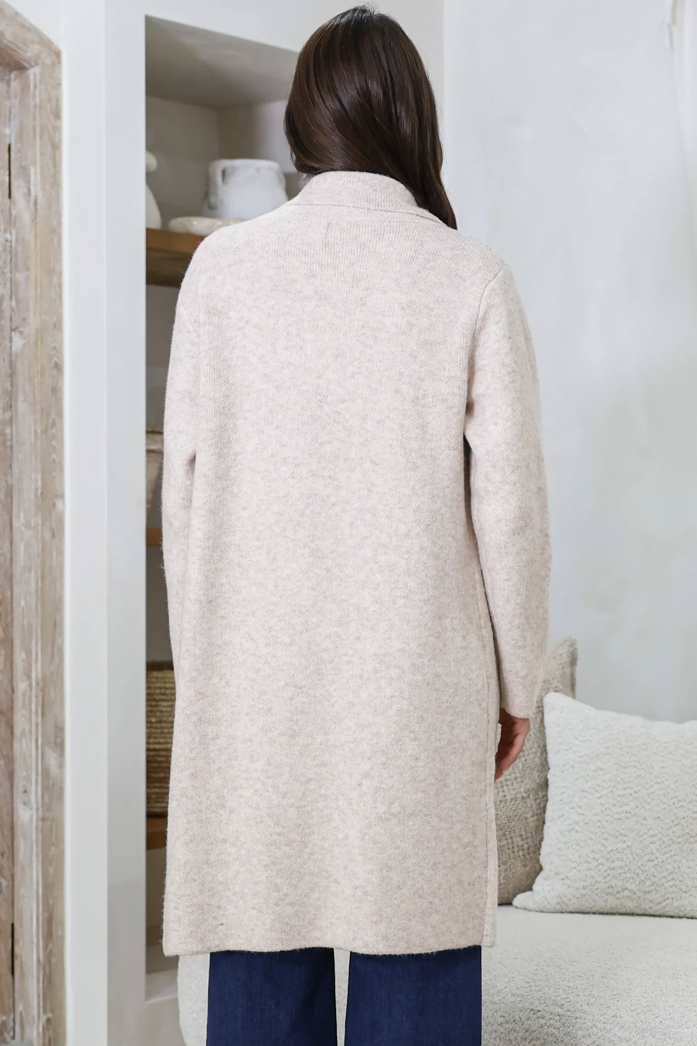 Samson Cardigan - Folded Lapel Collar Coatigan with Pockets in Oatmeal - Image 8