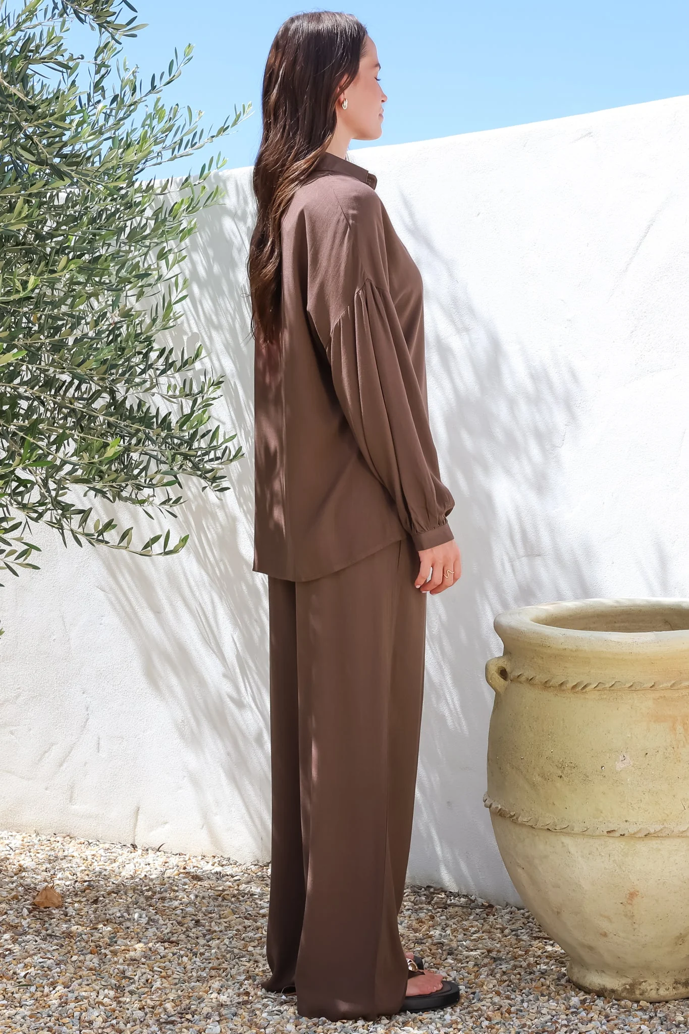 Sawyer Set - Collared Button Down Shirt and Pant Set in Chocolate - Image 8