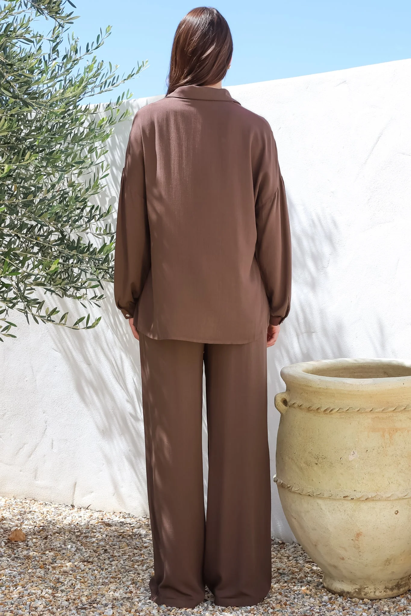 Sawyer Set - Collared Button Down Shirt and Pant Set in Chocolate - Image 9