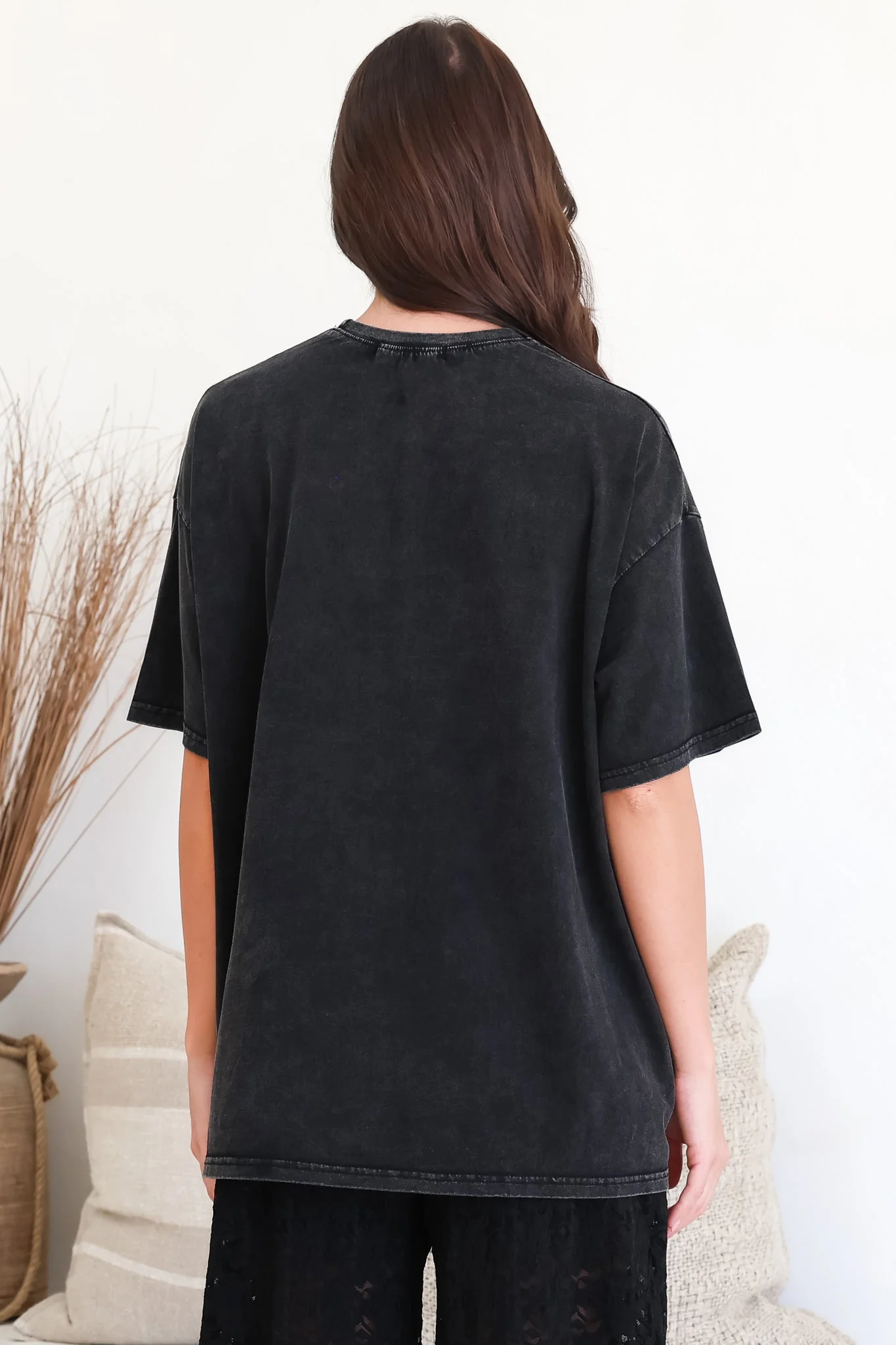 Senorita Margarita Tee - Crew Neck Oversized Graphic Tee in Black Acid Wash - Image 10