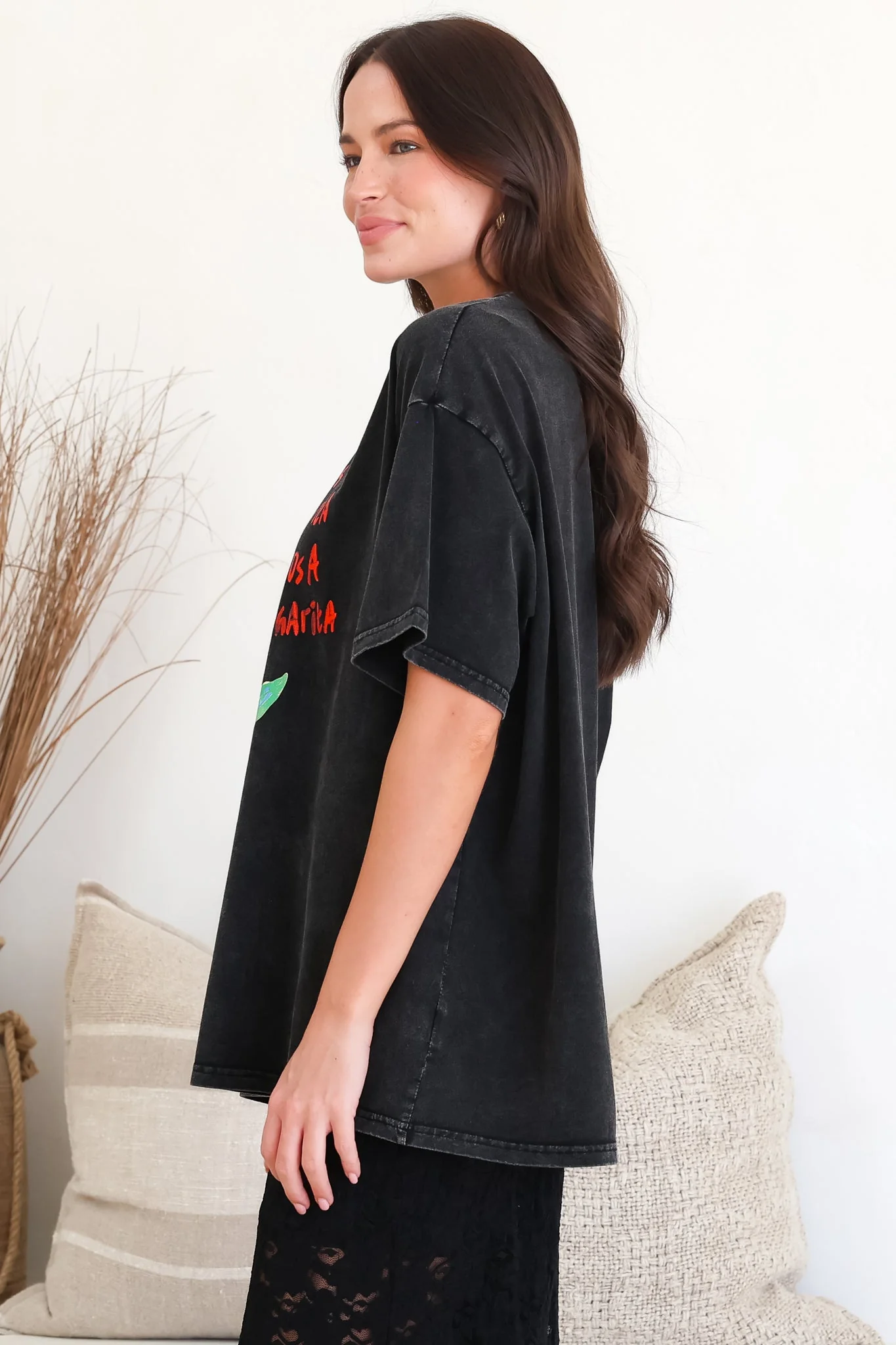 Senorita Margarita Tee - Crew Neck Oversized Graphic Tee in Black Acid Wash - Image 9