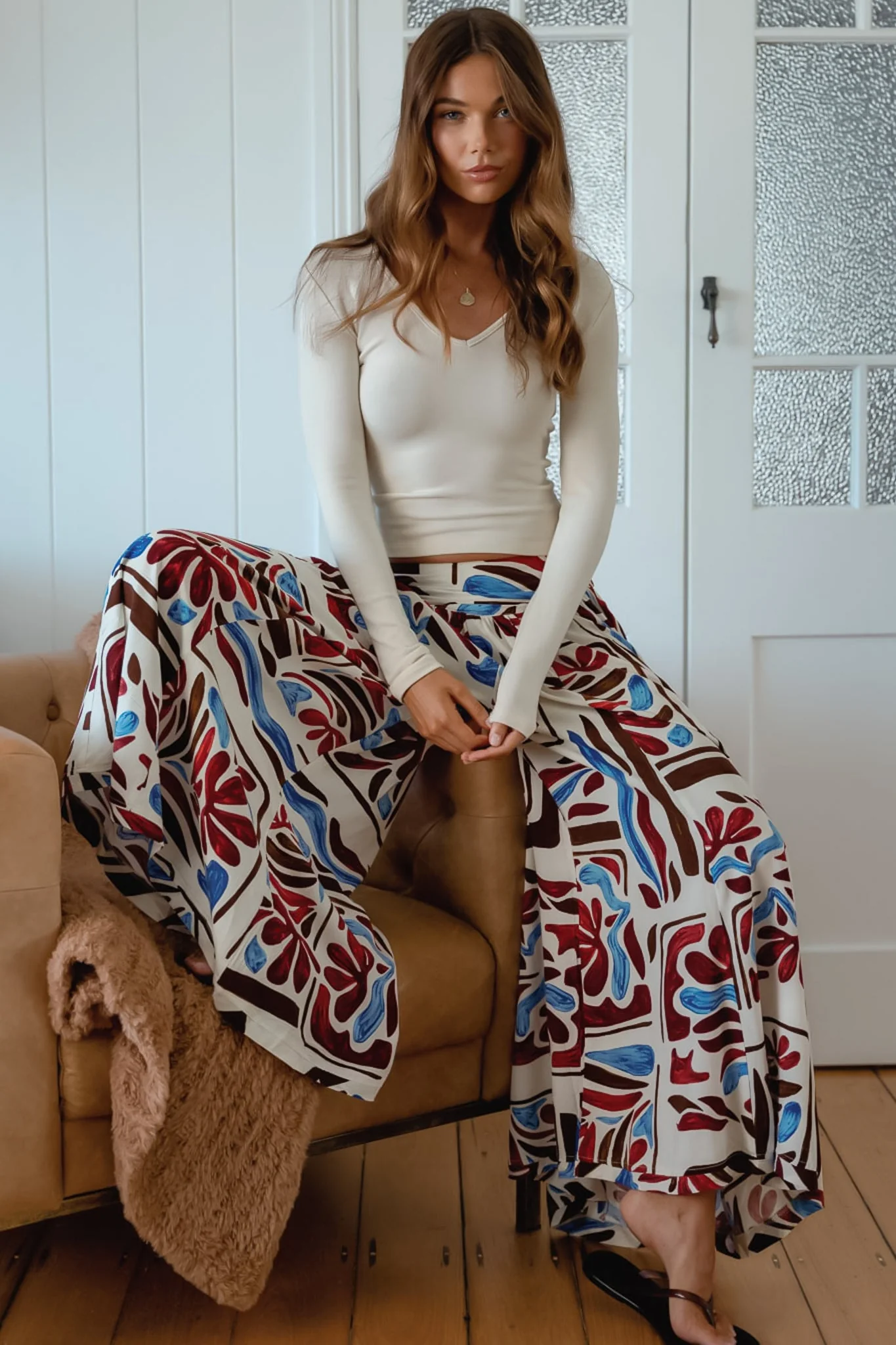JAASE - Serge Pants: High Waisted Wide Leg Pants in Artisan Print - Image 3