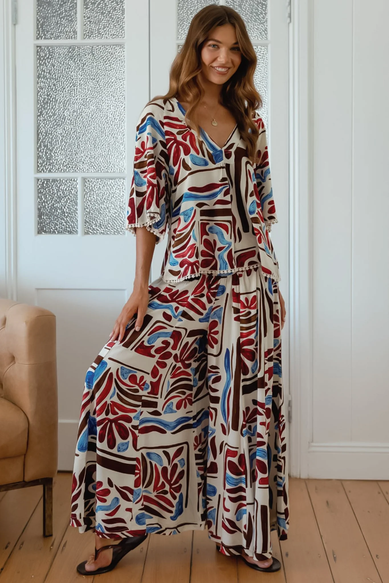 JAASE - Serge Pants: High Waisted Wide Leg Pants in Artisan Print - Image 4