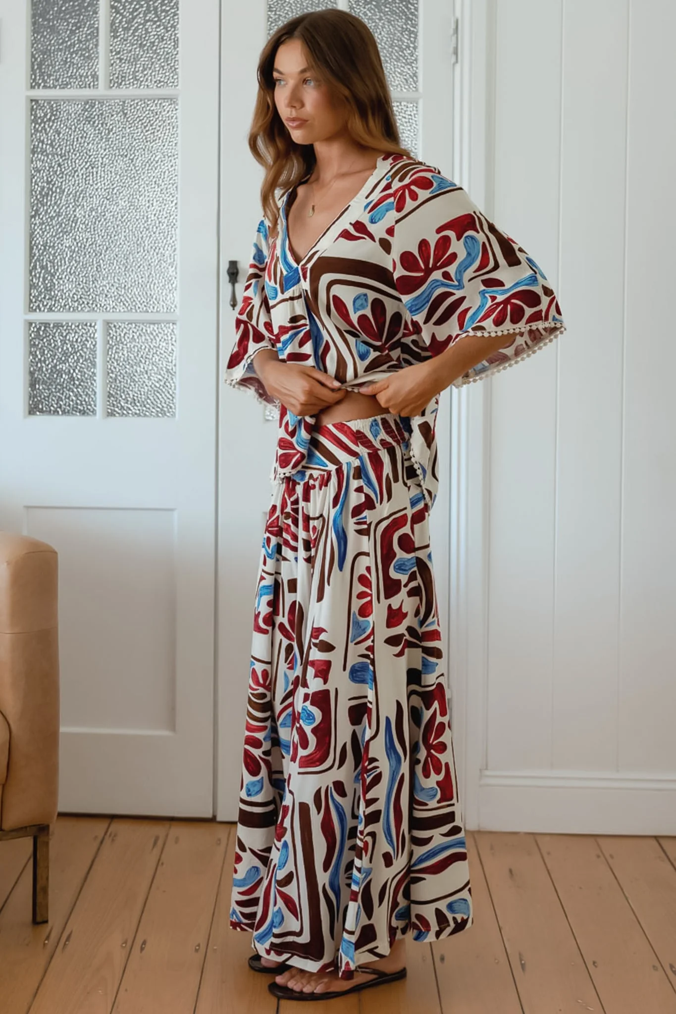 JAASE - Serge Pants: High Waisted Wide Leg Pants in Artisan Print - Image 5