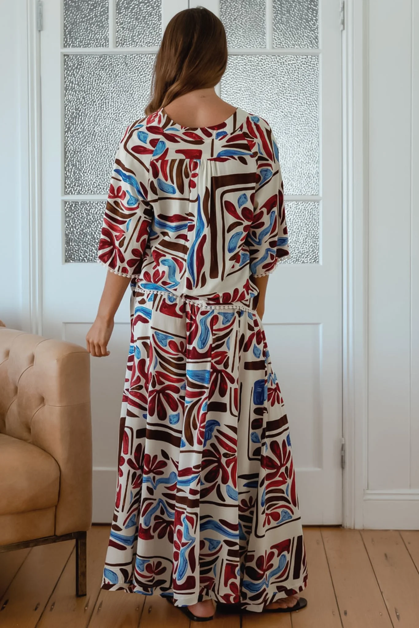 JAASE - Serge Pants: High Waisted Wide Leg Pants in Artisan Print - Image 6