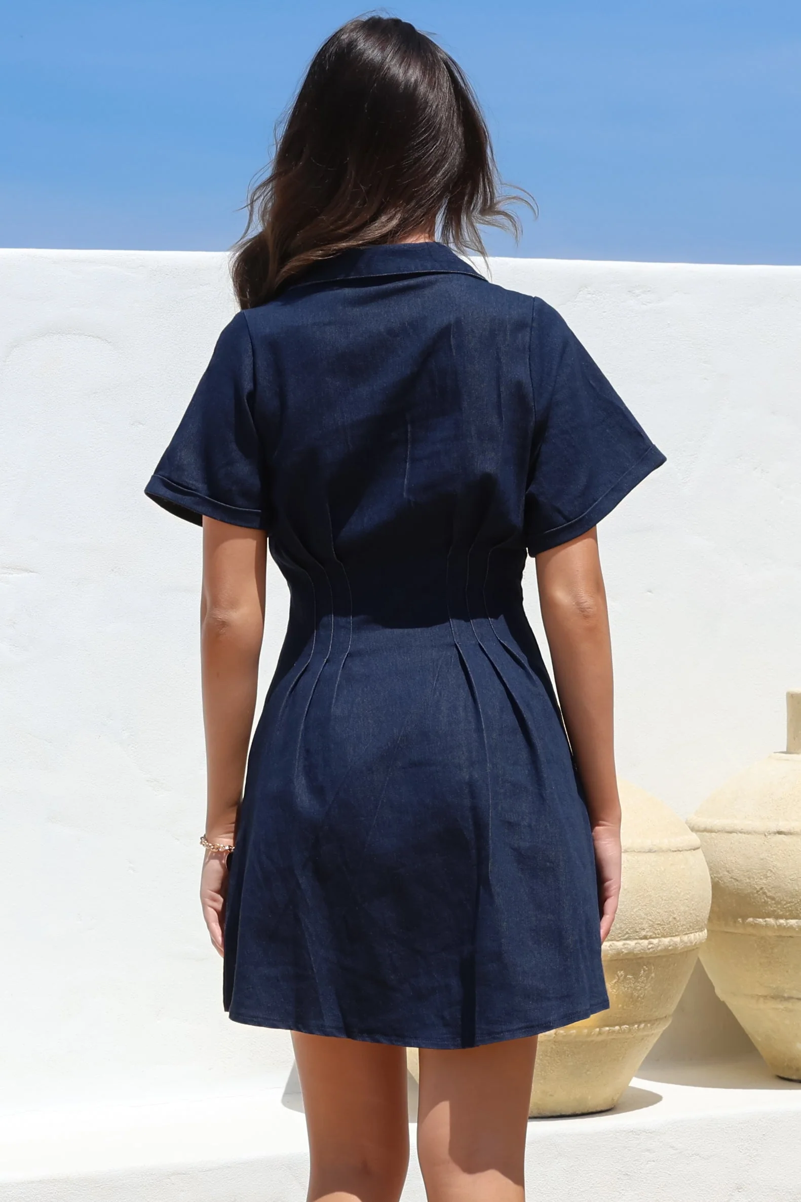 Sharlan Mini Dress - A-Line Button Detailed Denim Dress in Dark Denim - Image 11