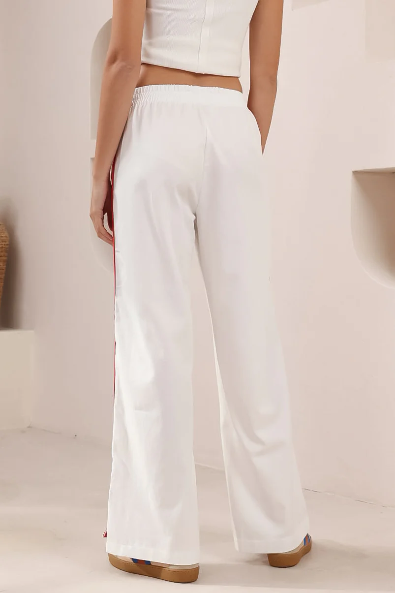 Shaw Pants - Double Contrast Stripe High Waisted Pants in White - Image 5