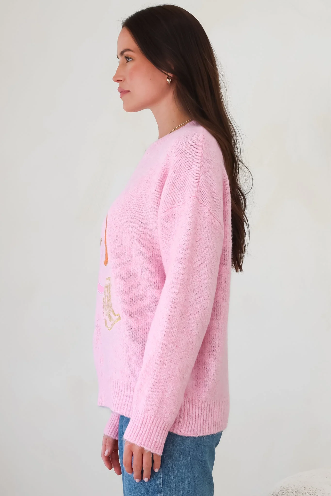 Shelby Jumper - Cowgirl Boot Graphic Long Sleeve Knit in Pink - Image 9