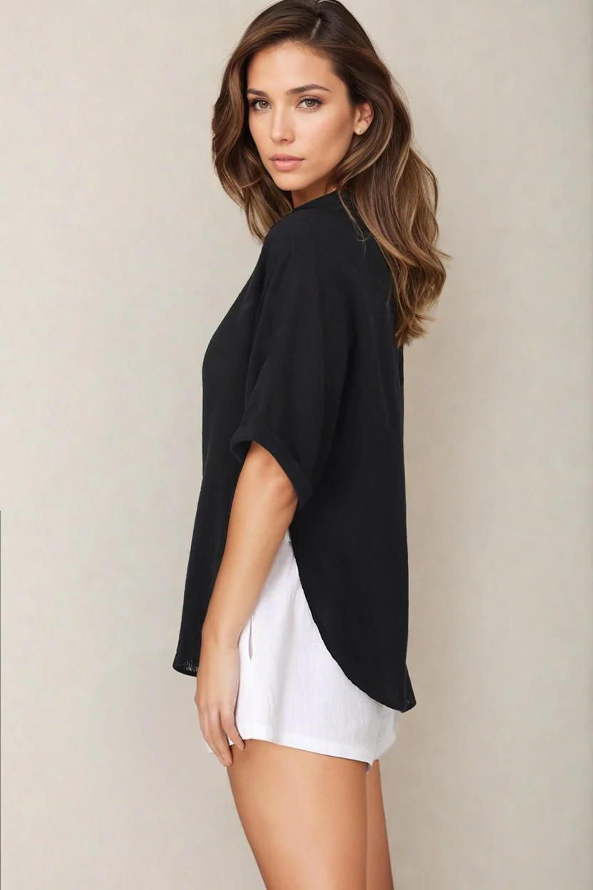 Shelly Shirt - Linen Collared Button Down Shirt in Black - Image 10