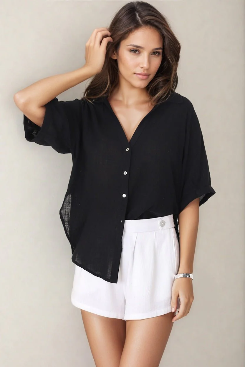 Shelly Shirt - Linen Collared Button Down Shirt in Black - Image 4