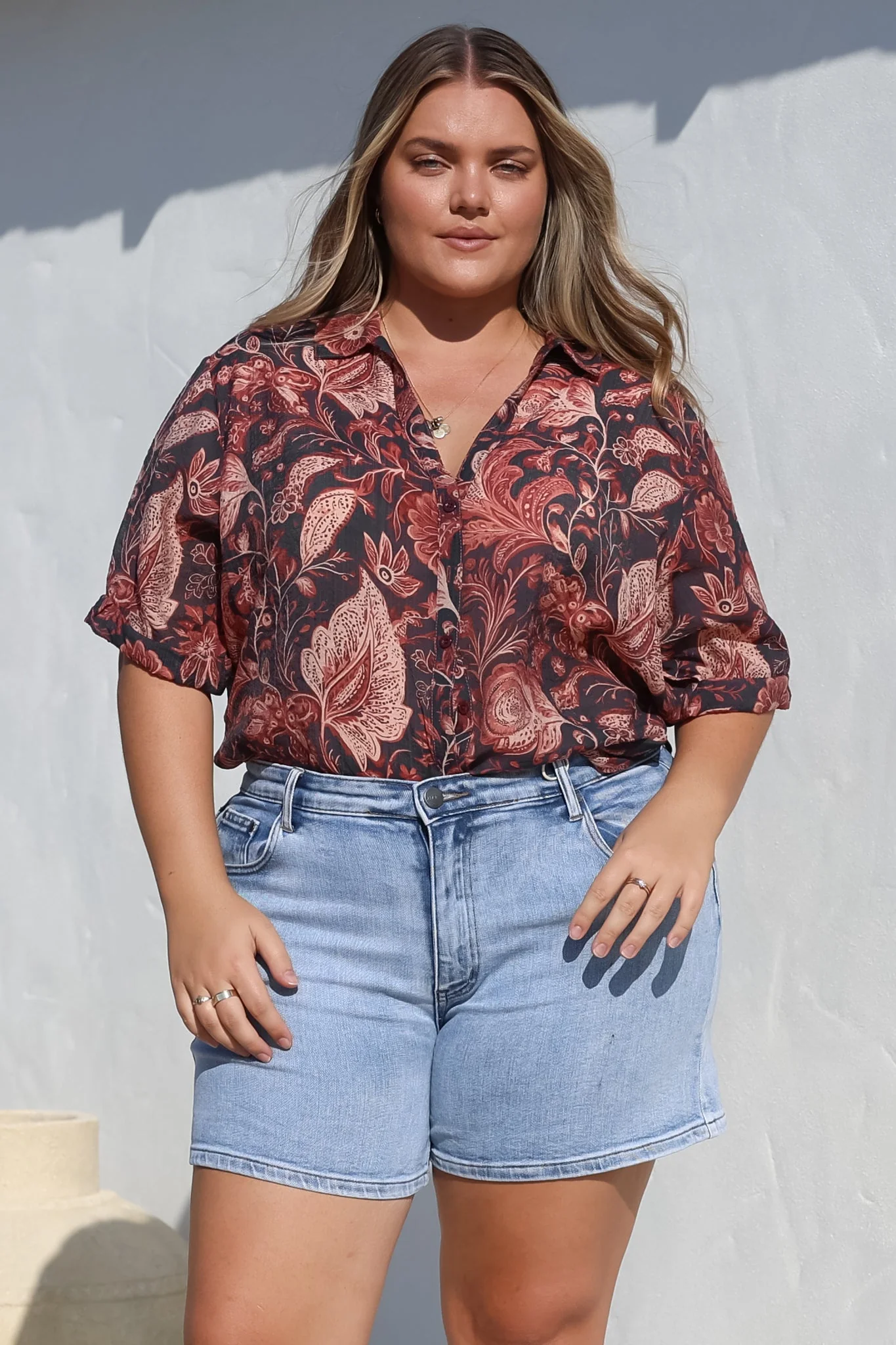 Shelly Shirt - Collared Button Down Shirt in Narah Print - Image 10