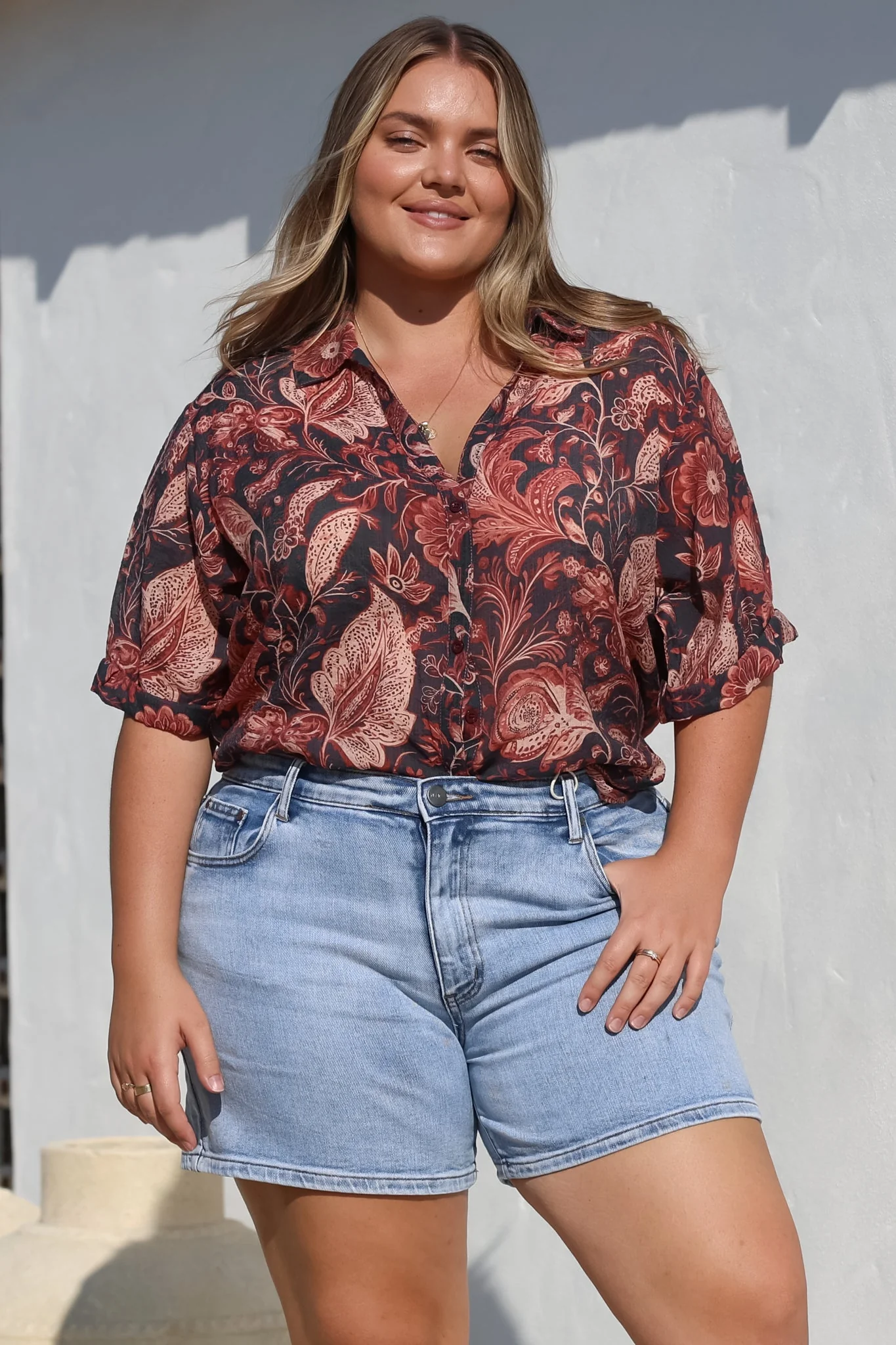 Shelly Shirt - Collared Button Down Shirt in Narah Print - Image 2