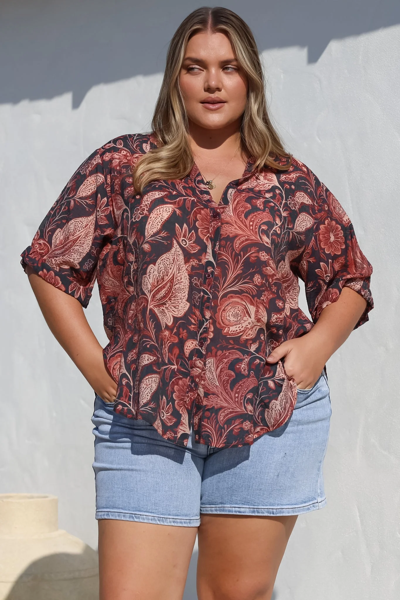Shelly Shirt - Collared Button Down Shirt in Narah Print - Image 4