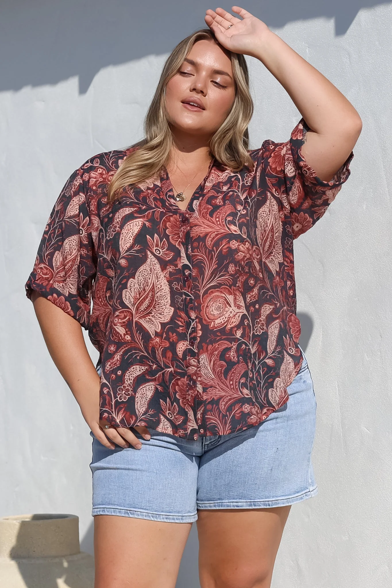 Shelly Shirt - Collared Button Down Shirt in Narah Print - Image 8