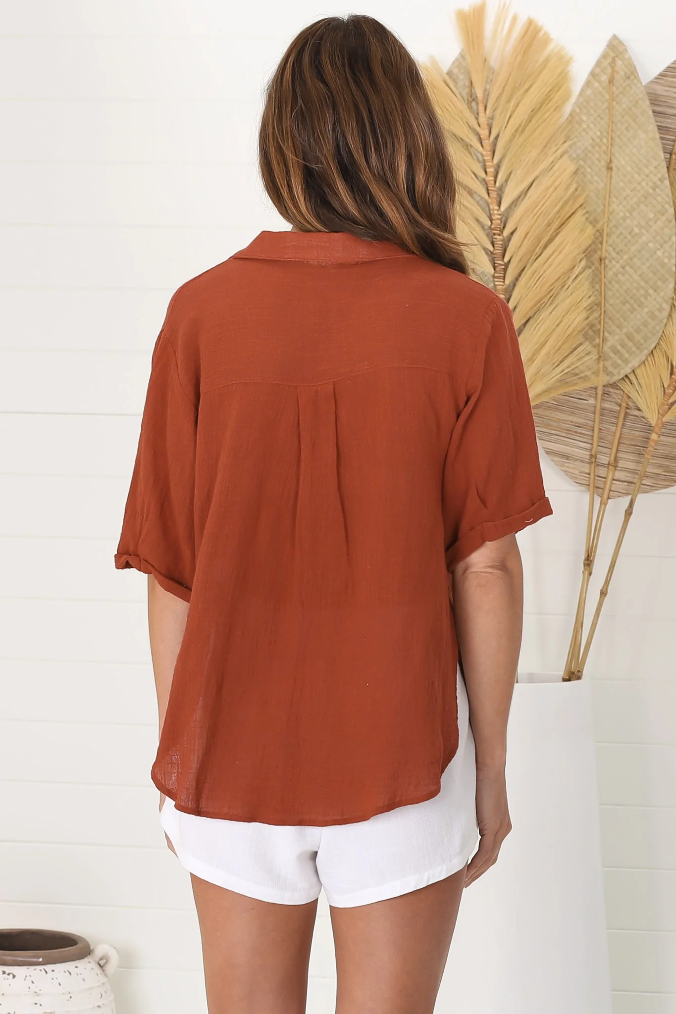 Shelly Shirt - Collared Button Down Shirt in Rust - Image 10