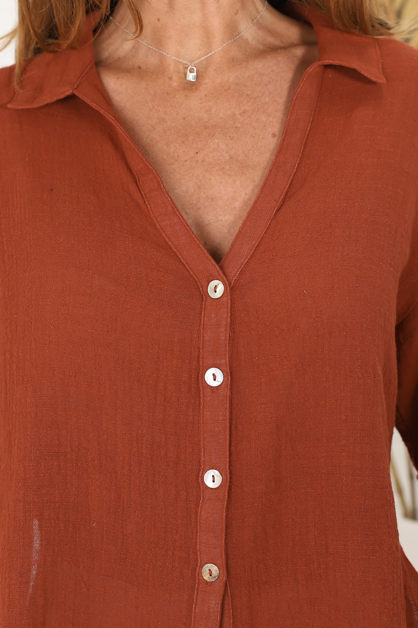 Shelly Shirt - Collared Button Down Shirt in Rust - Image 11